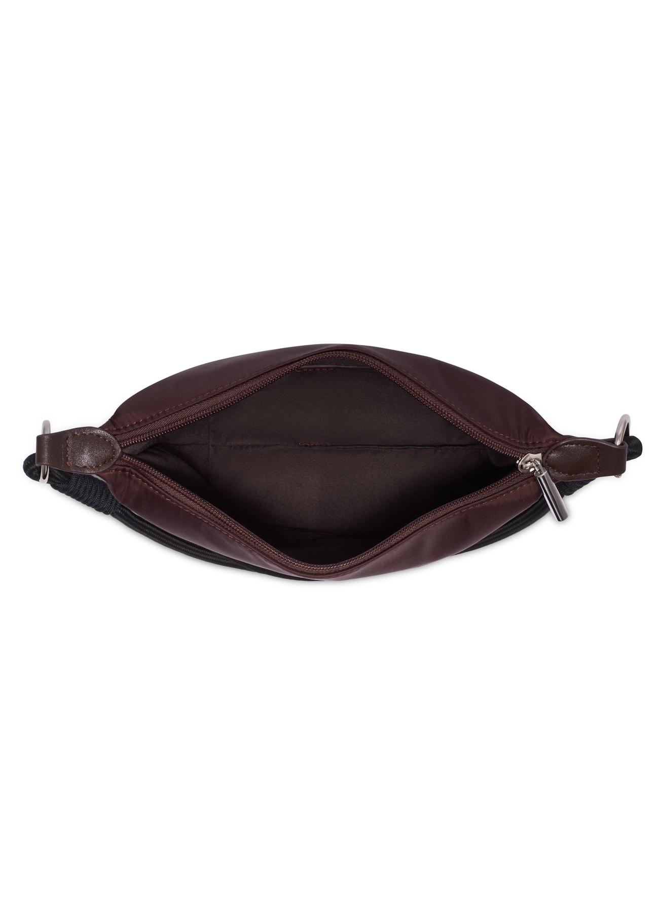 Dark brown fabric women's handbag TOREN-0355-1I(Z26), product view inside on white background.