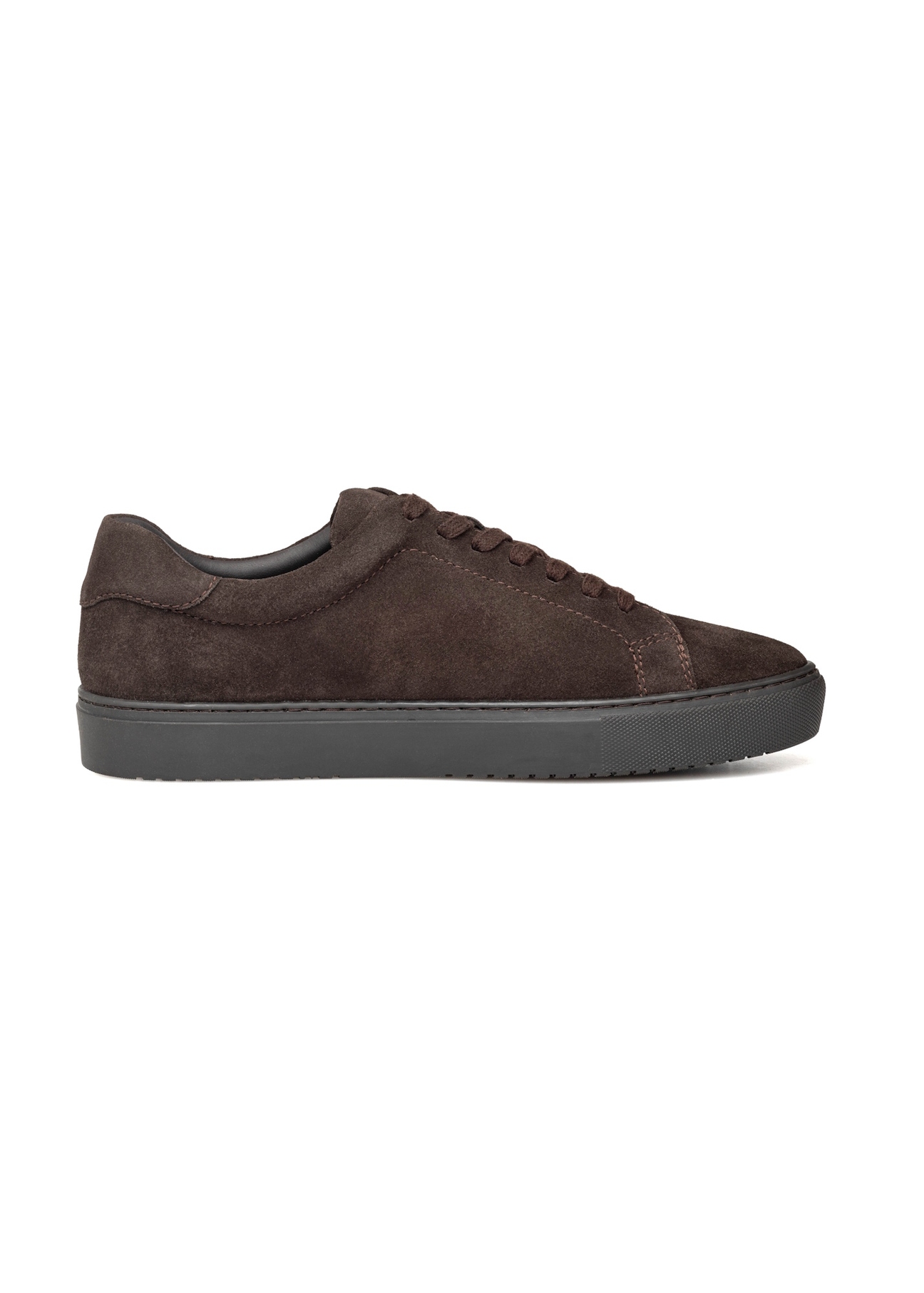 Dark brown leather sports shoes BUTYM-0503A-1I(W26), side product view on white background.