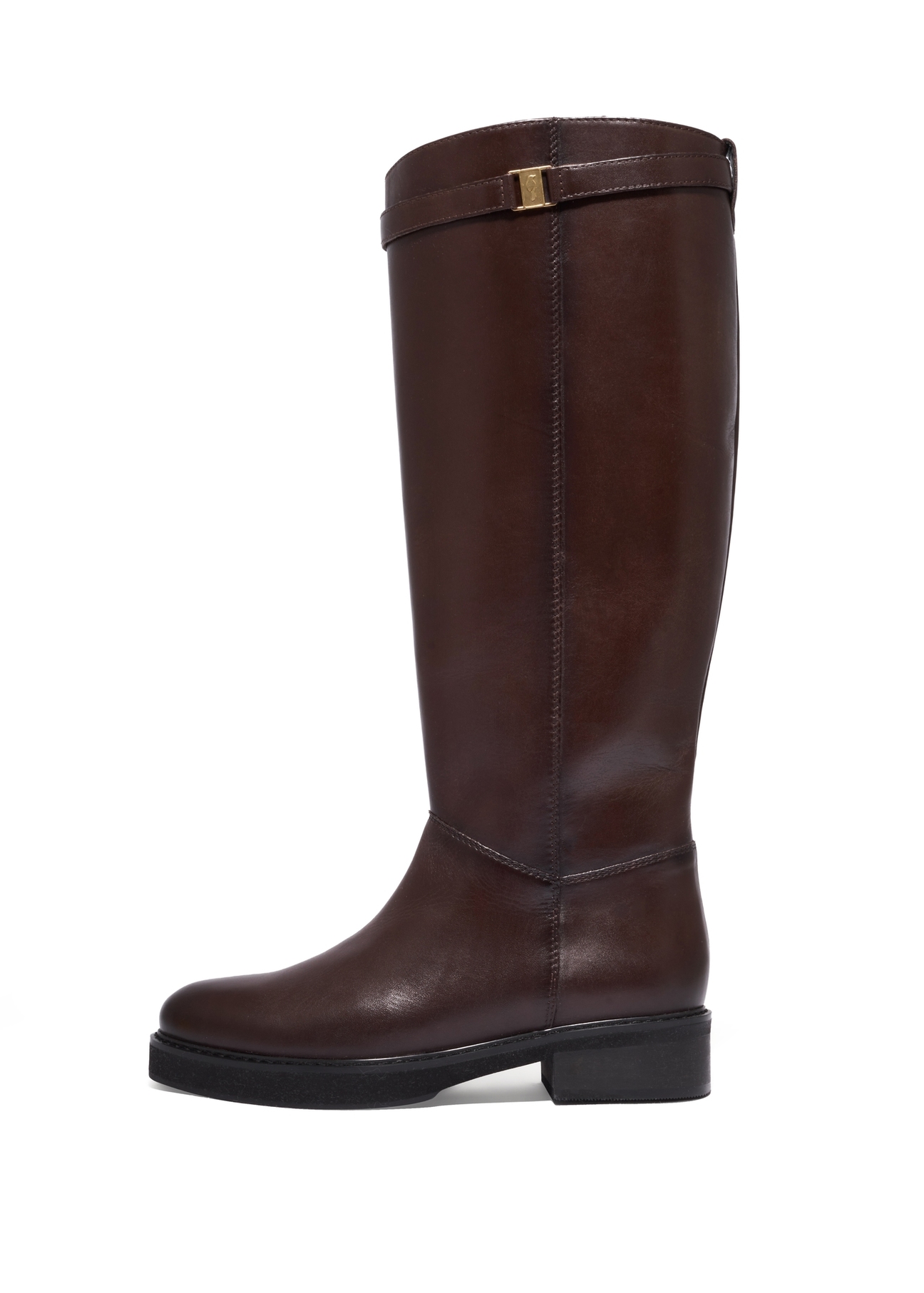 Dark brown leather women's boots BUTYD-1285-1I(Z26), side view of the product on a white background.