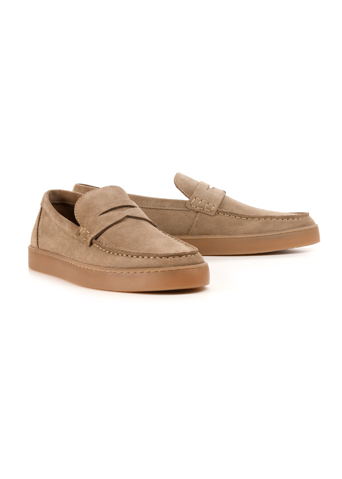 Men's leather moccasins in cool beige color BUTYM-0498-1K(W26), diagonal product view on a white background.