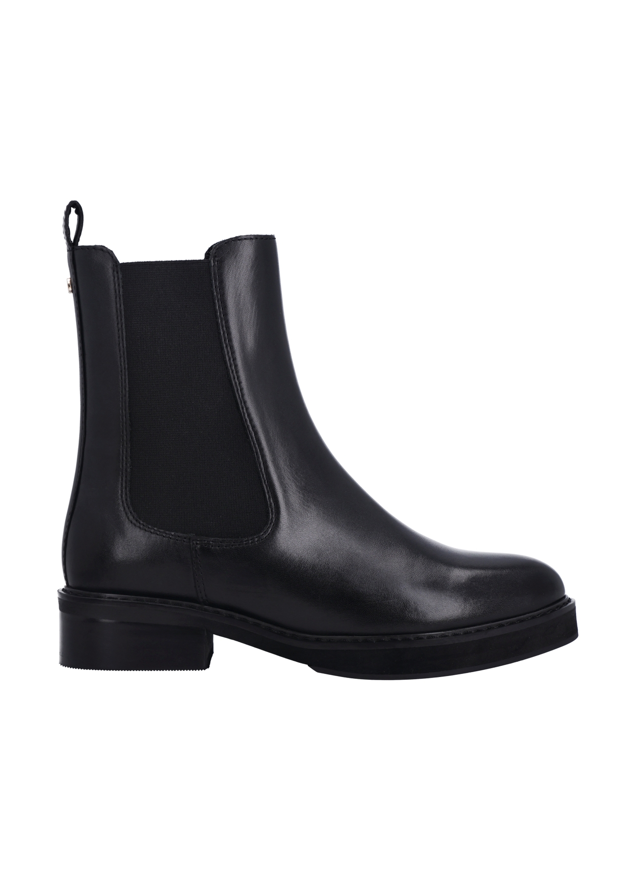 Women's black leather Chelsea boots BUTYD-1278-99(Z26), side view of the product on a white background.