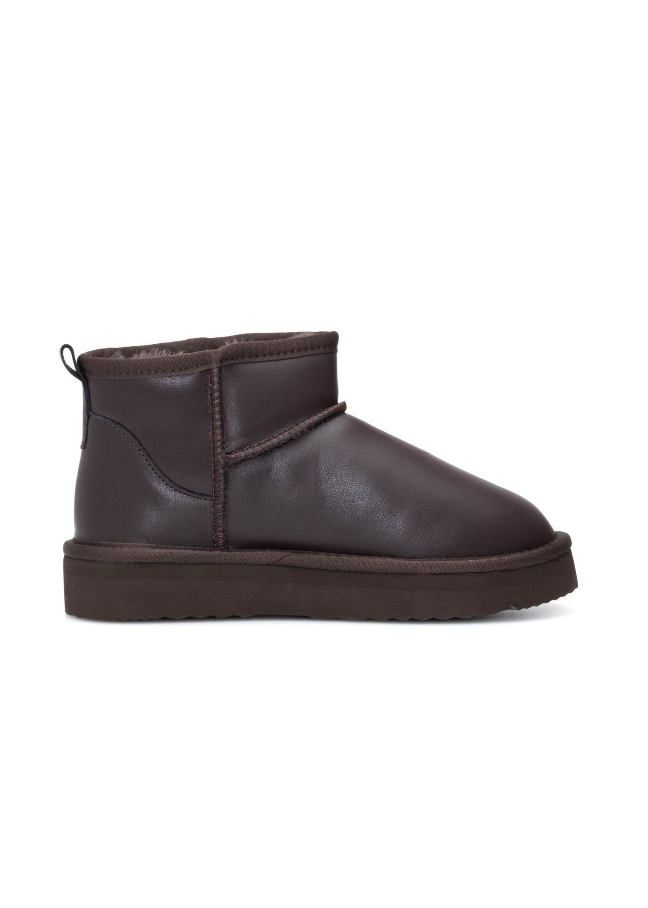 Dark brown leather women's snow boots BUTYD-1219-1I(Z26), side view of the product on a white background.
