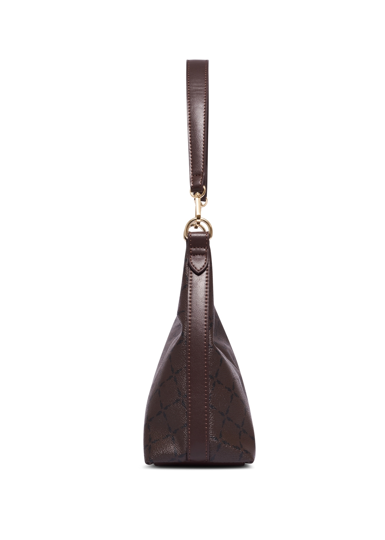 Brown women's handbag with monogram TOREC-1301-1P(Z26), side view of the product on a white background.