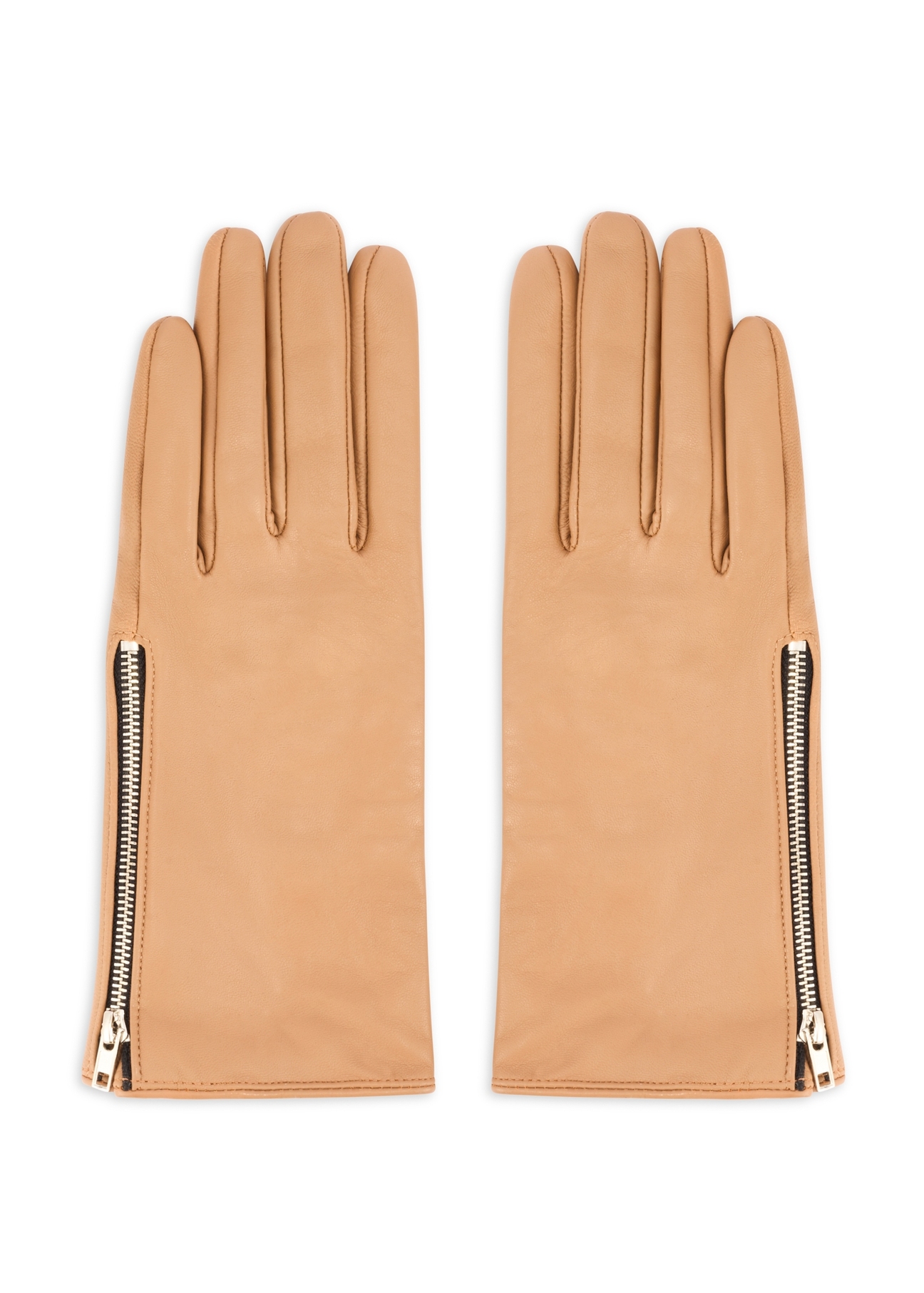 Women's leather gloves with zipper REKDS-0003A-81(Z25), product view from the front on a white background.
