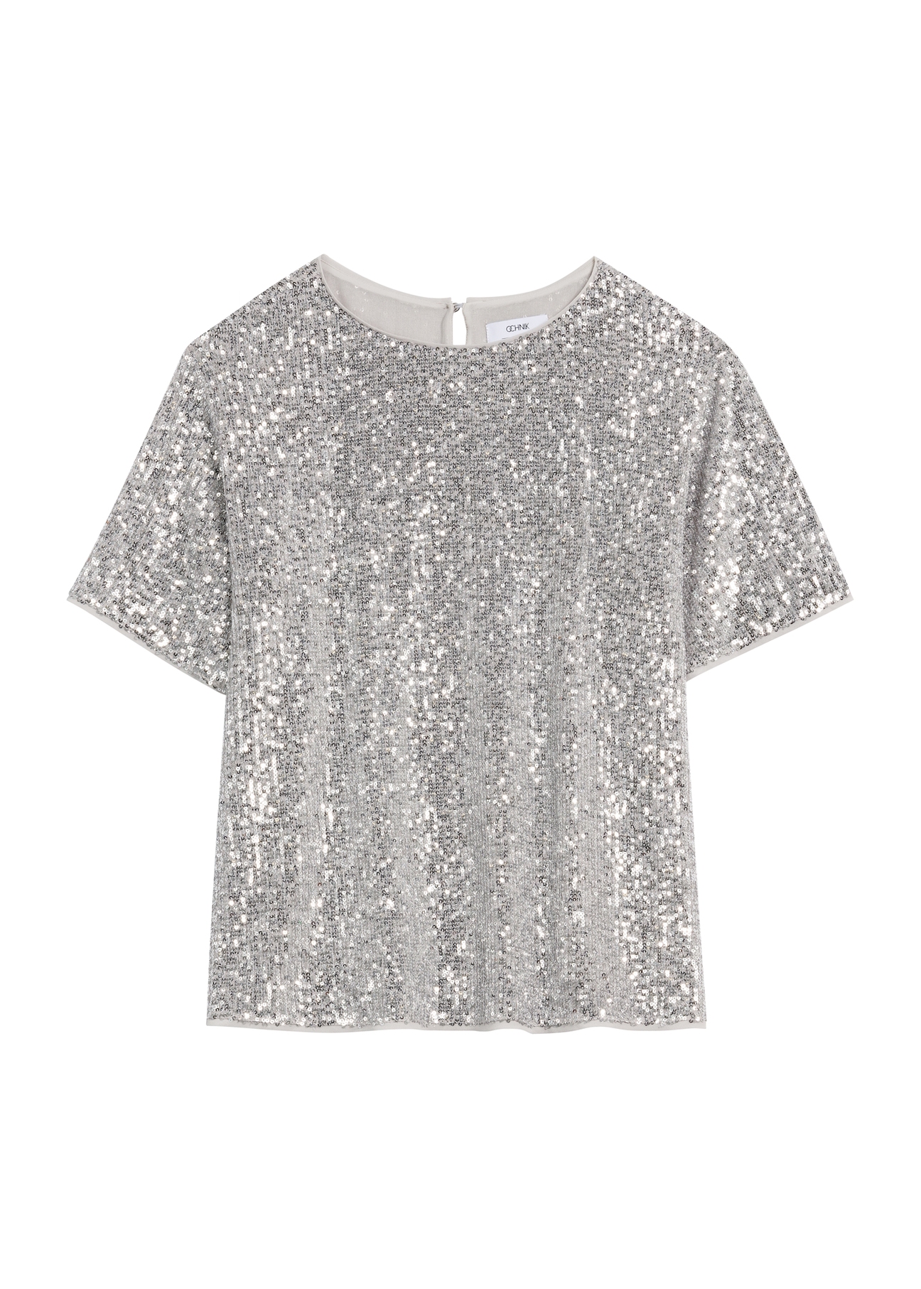 Silver sequin women's blouse BLUDT-0199-92(Z25), product view from the front on a white background.