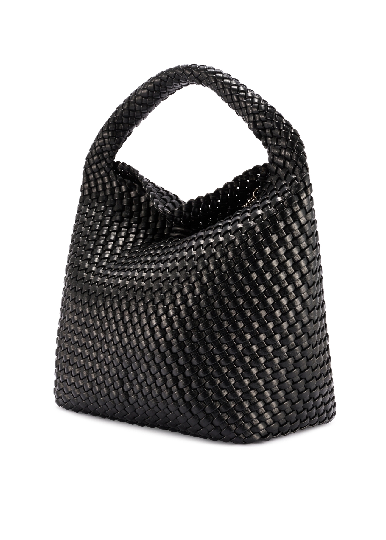 Black woven women's handbag TOREC-1147-99(W26) - diagonal product view, on a white background.