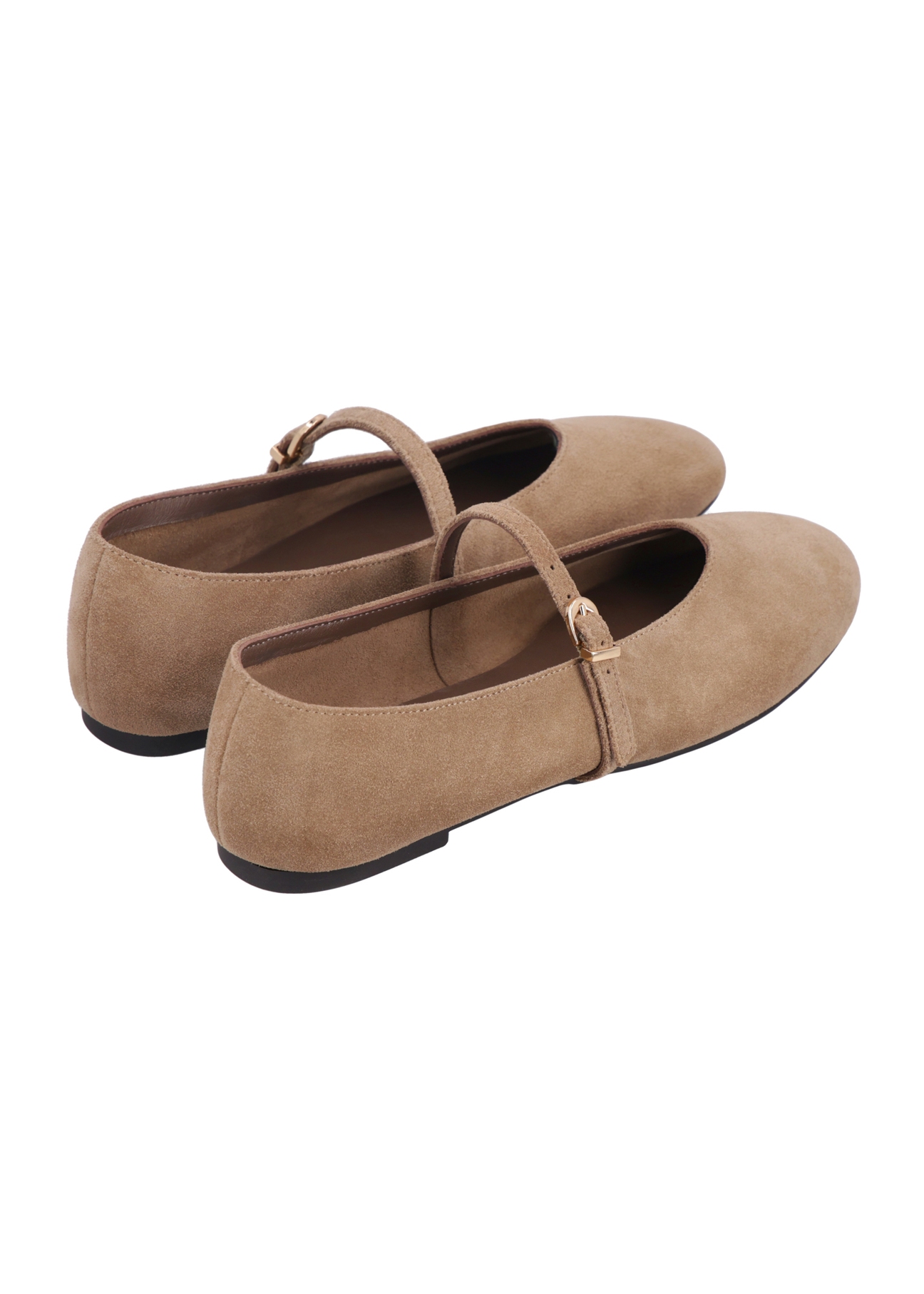Women's cool beige suede ballet flats BUTYD-1309-1K(Z26), rear view of the product on a white background.