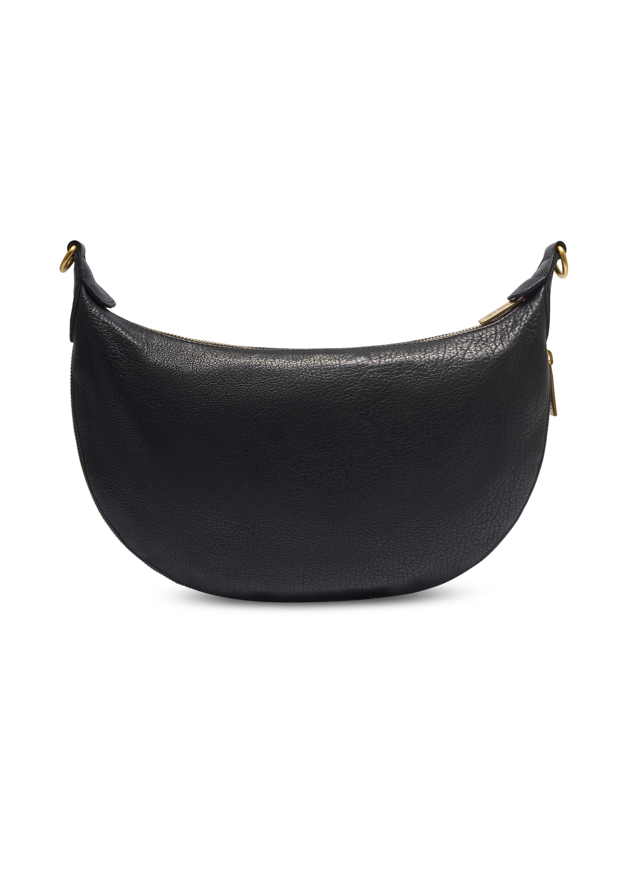 Black leather semi-circular women's handbag TORES-1336-9I(Z26), product view from the back on a white background.
