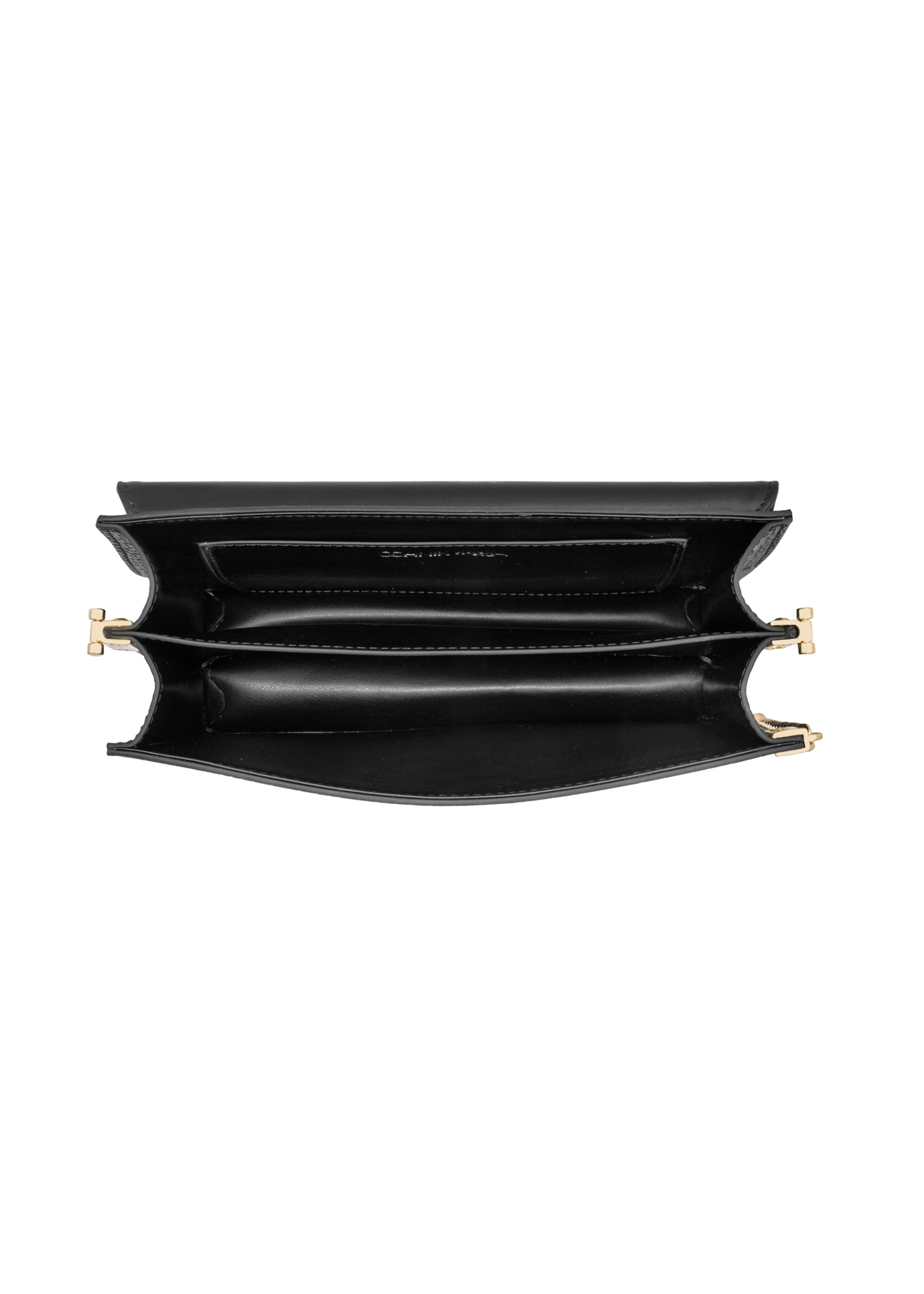 Black women's handbag with monogram TOREC-0536C-9P(W26), product view from above on a white background.