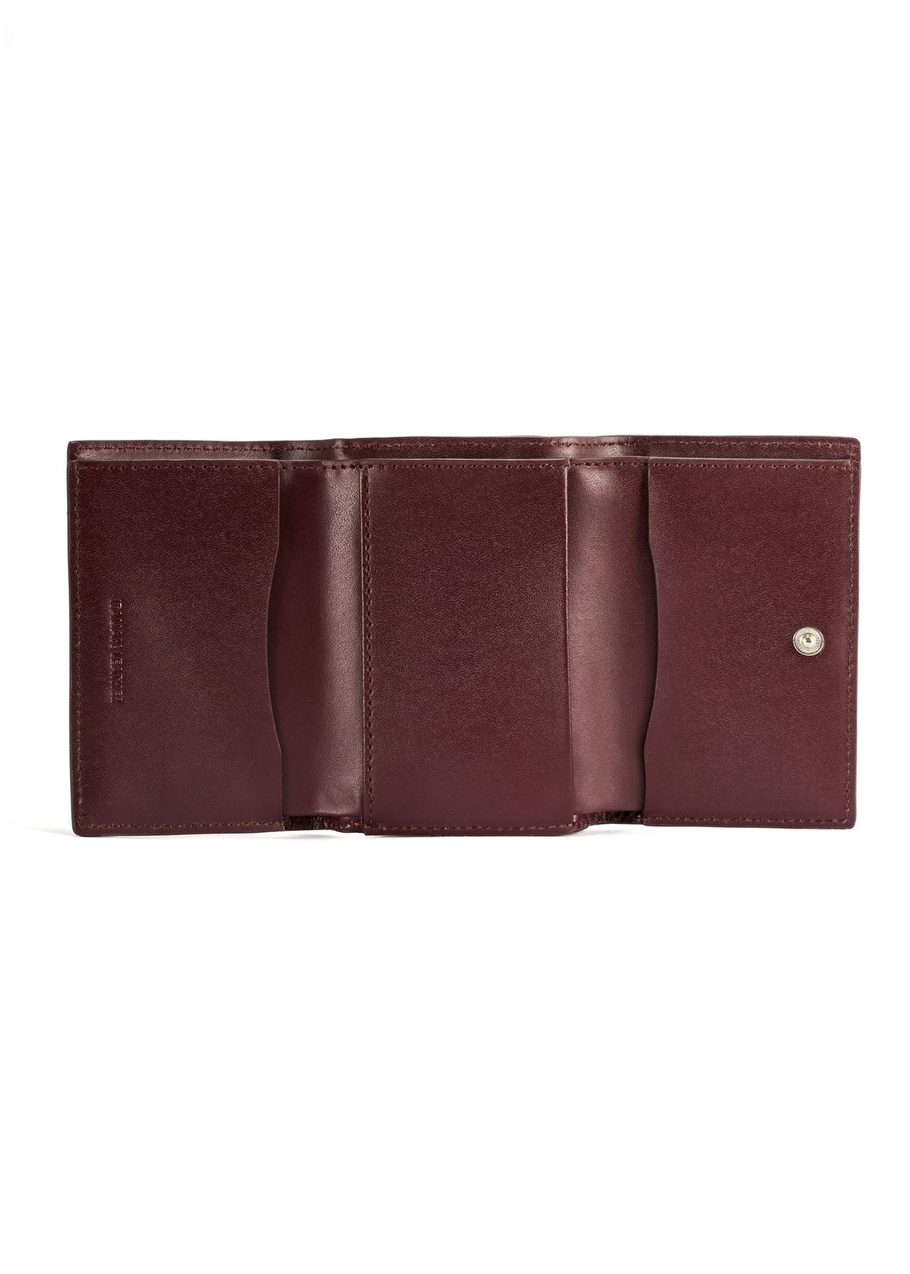 Small burgundy women's wallet PORES-0967-49(Z25), product view from the inside on a white background.