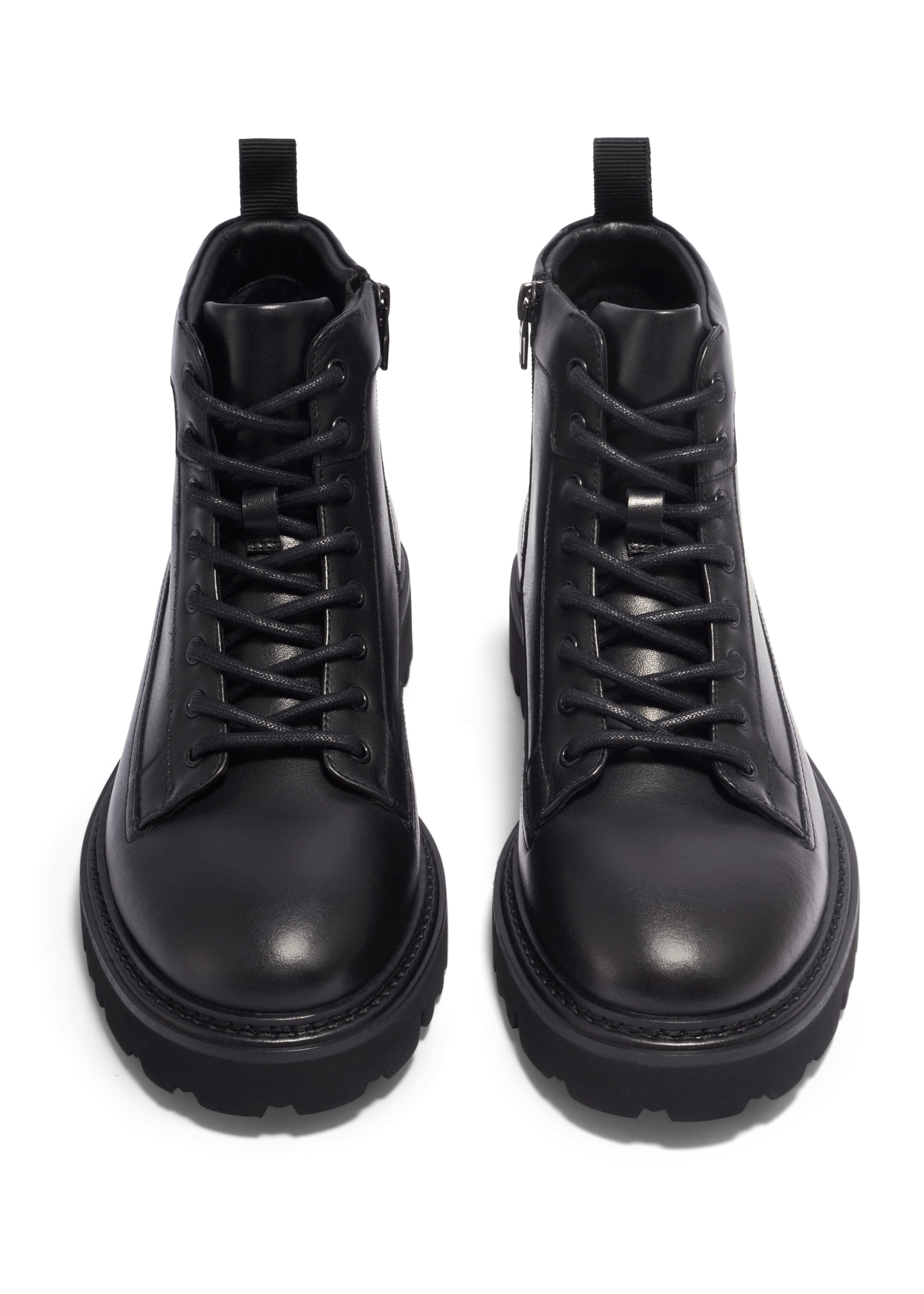 Black men's leather ankle boots BUTYM-0555-99(Z26), front product view on white background.