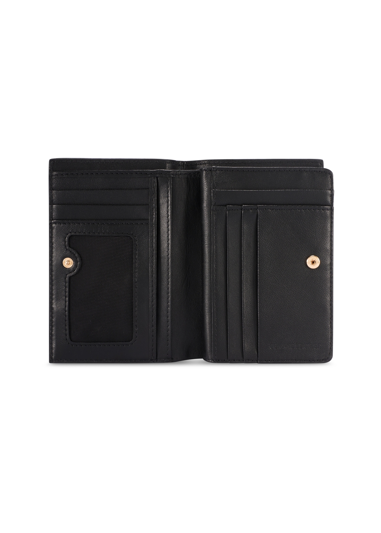 Black leather women's wallet PORES-0980R-9I(W26), product view from the inside on a white background.