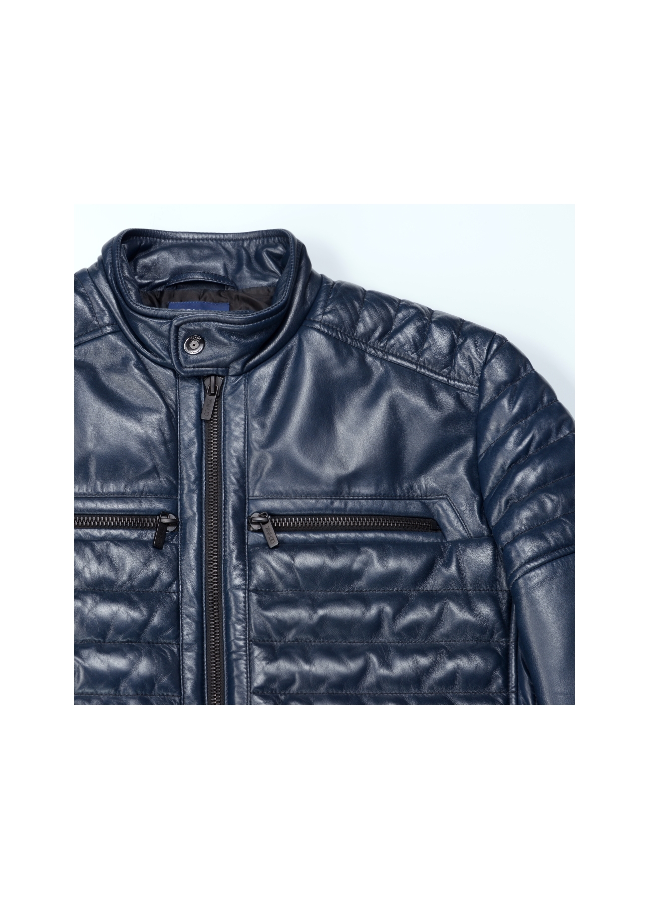 Men's navy blue glossy leather jacket KURMS-0195-4517(Z21)-05
