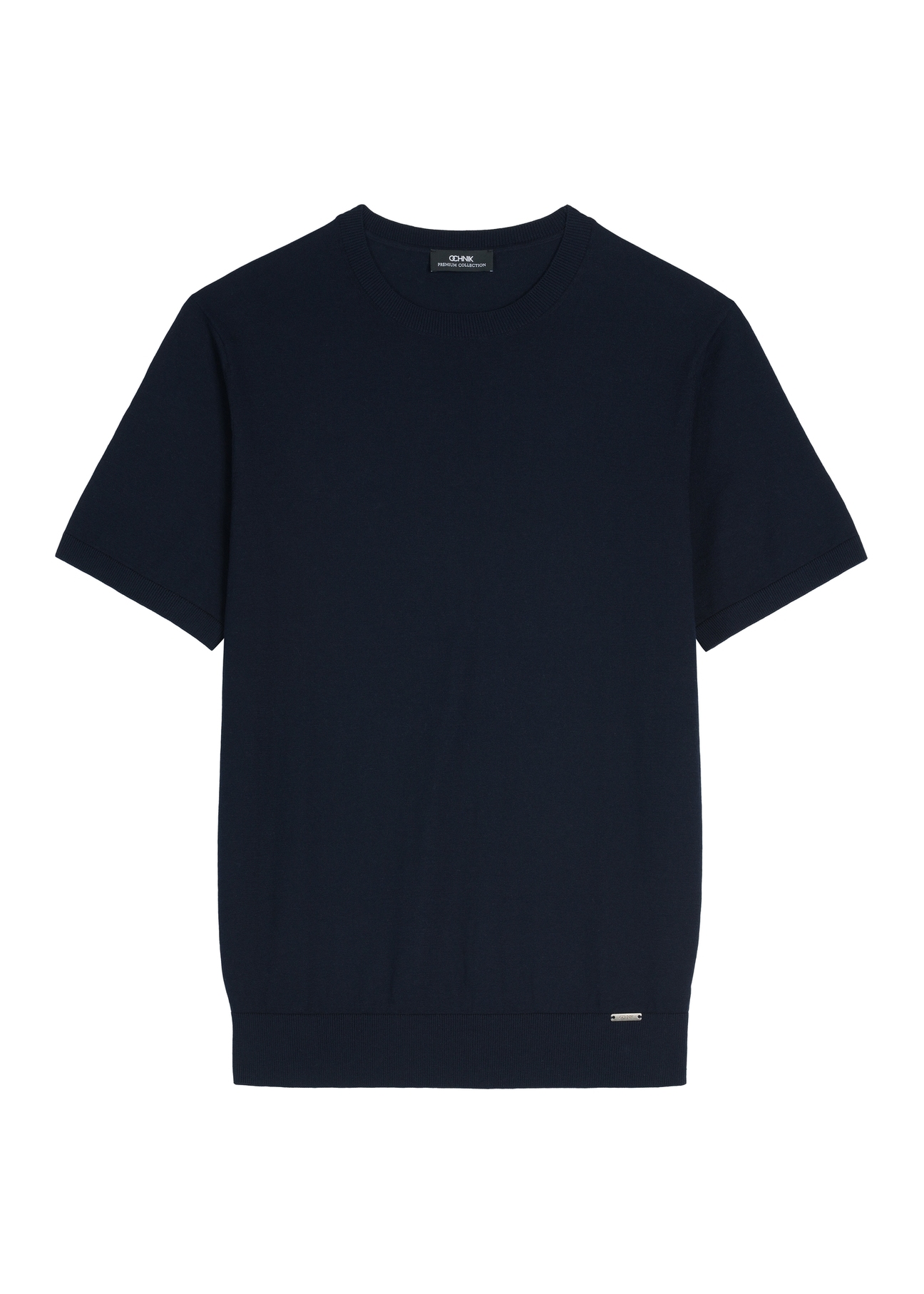 Navy blue men's silk T-shirt TSHMT-0138-7E(W26), front product view on white background.
