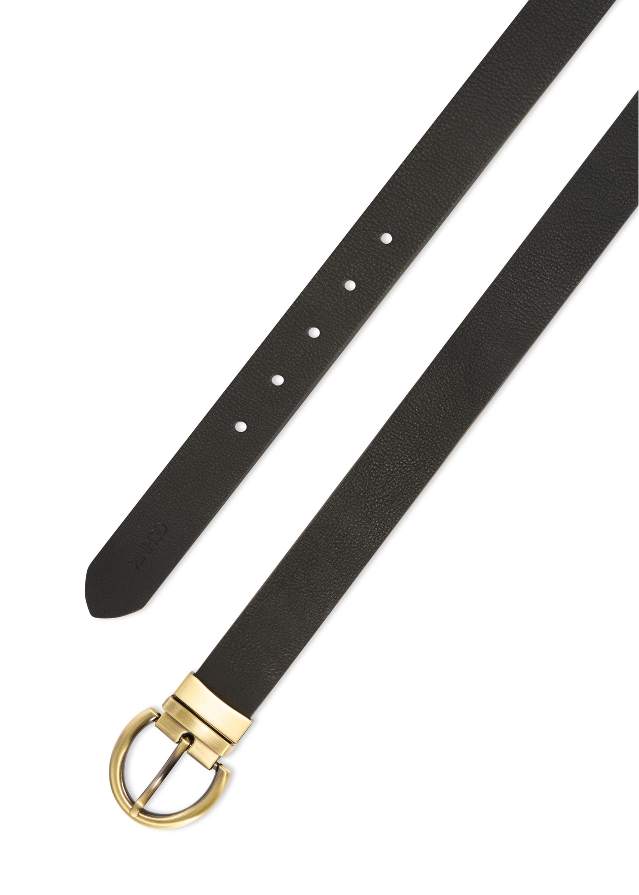 Reversible black and brown women's belt PASDS-0175B-89(Z25), view of the clasp of the product on a white background.