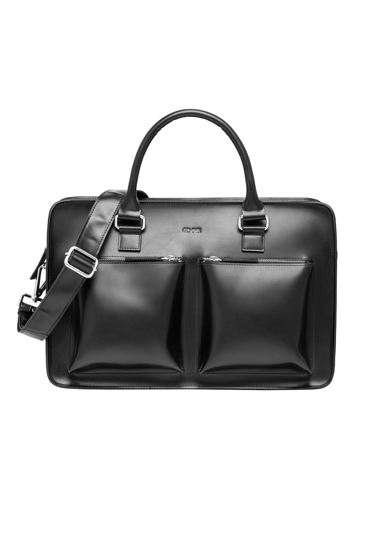 Black leather business briefcase TORMS-0531-99(Z26), front product view on light background.