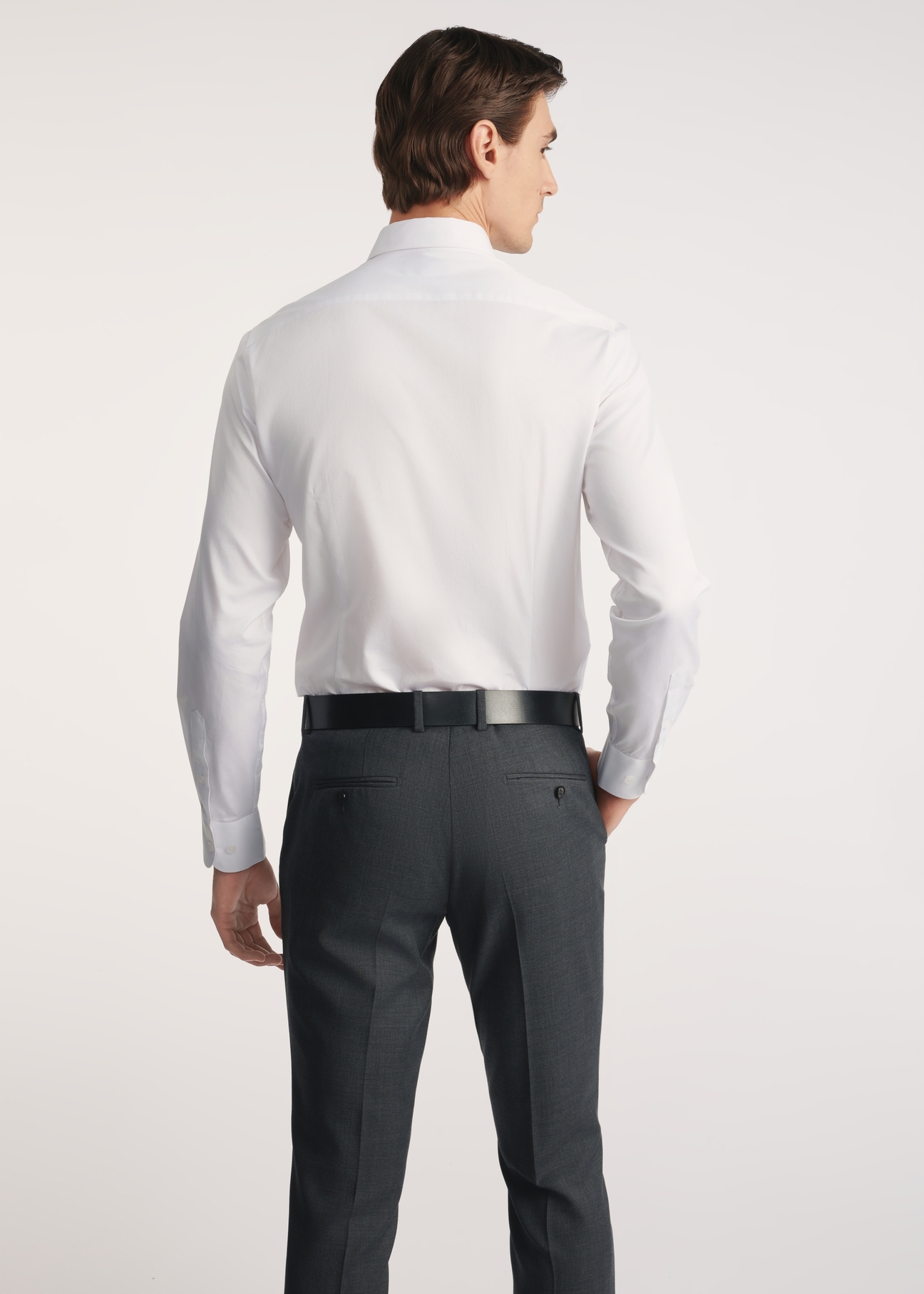 White men's shirt KOSMT-0352-11(Z25), product view from the back on the model, part of the silhouette visible.