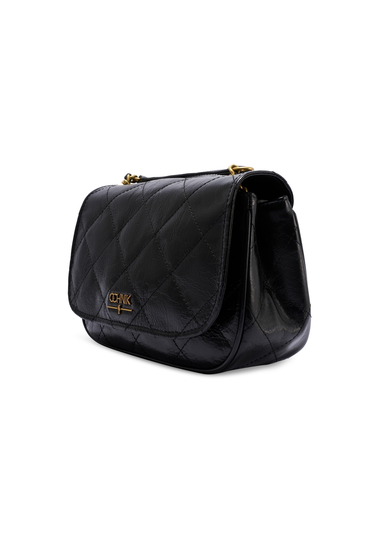 Black patent leather women's handbag TORES-1297-99(W26), diagonal product view on white background.