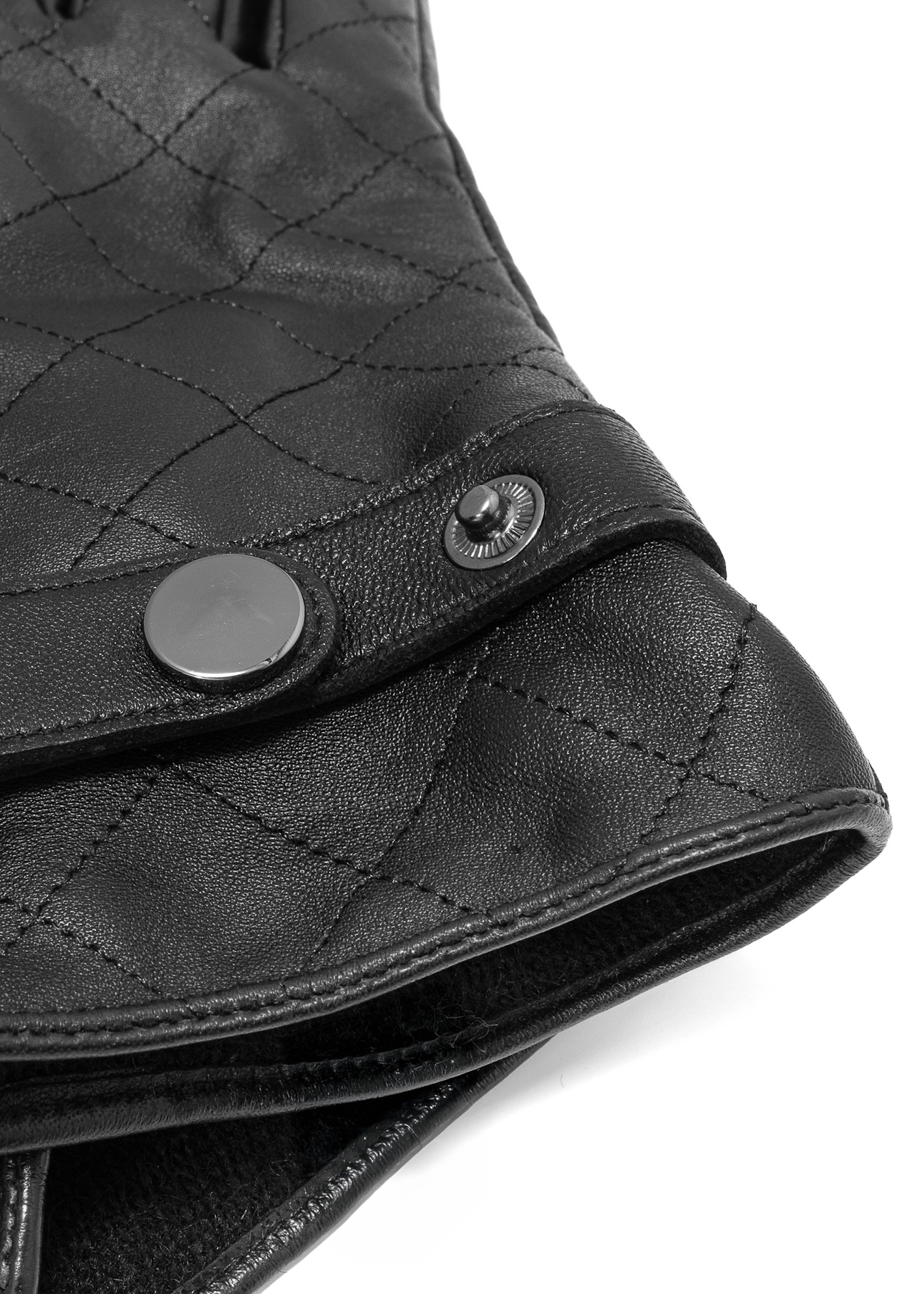 Men's black leather gloves with wool REKMS-0082-99(Z25), close-up of the product detail on a white background.