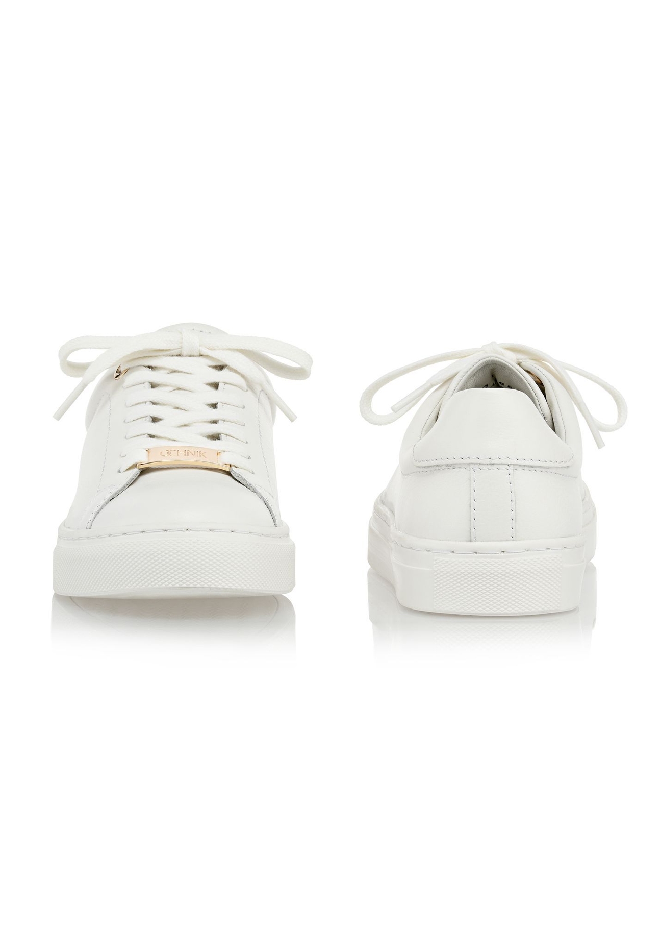 Women's white leather sneakers BUTYD-1068-0B(W26), front and back product view on white background.