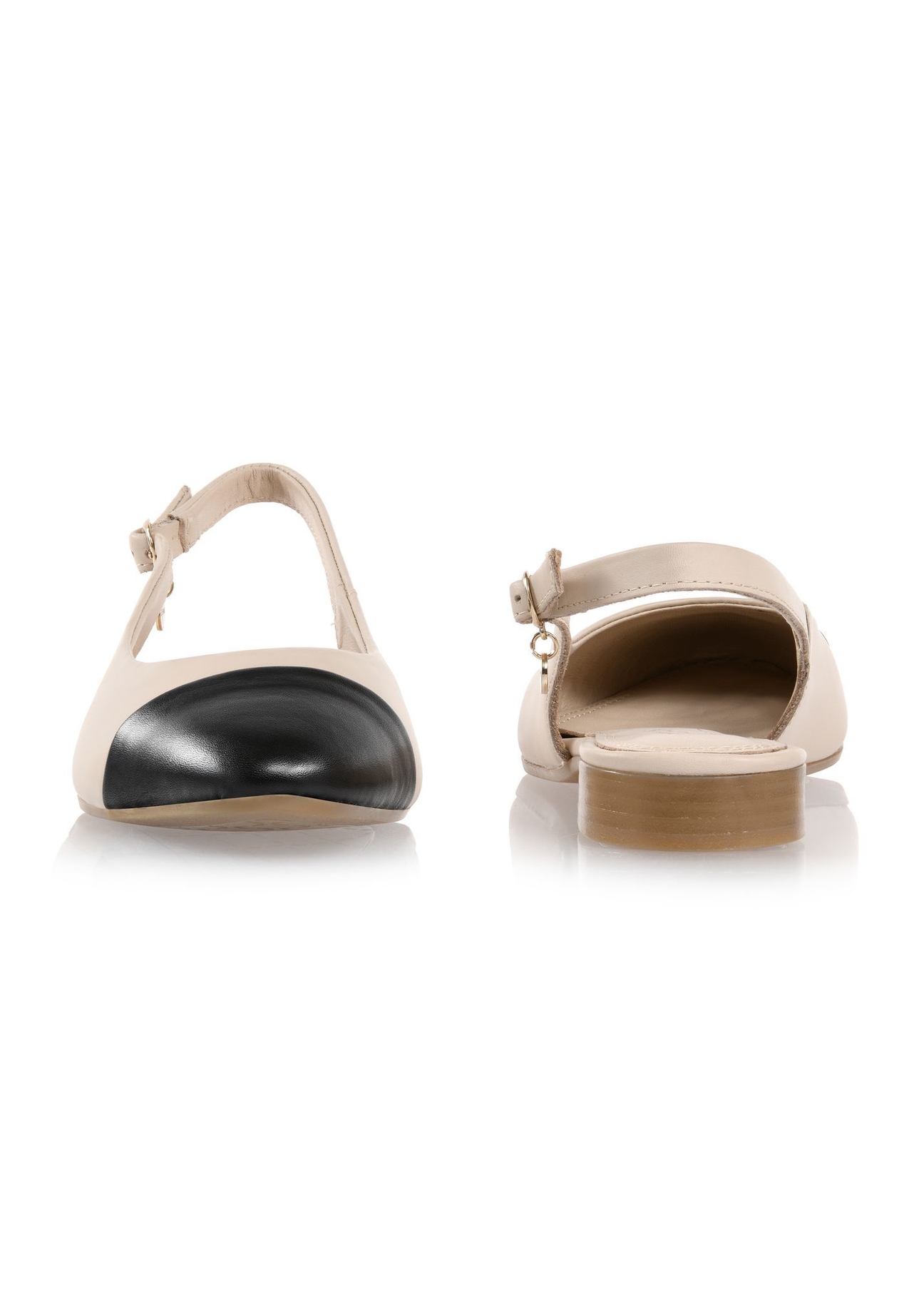 Beige leather ballet flats BUTYD-1052A-1B(W26), front and back product view on white background.