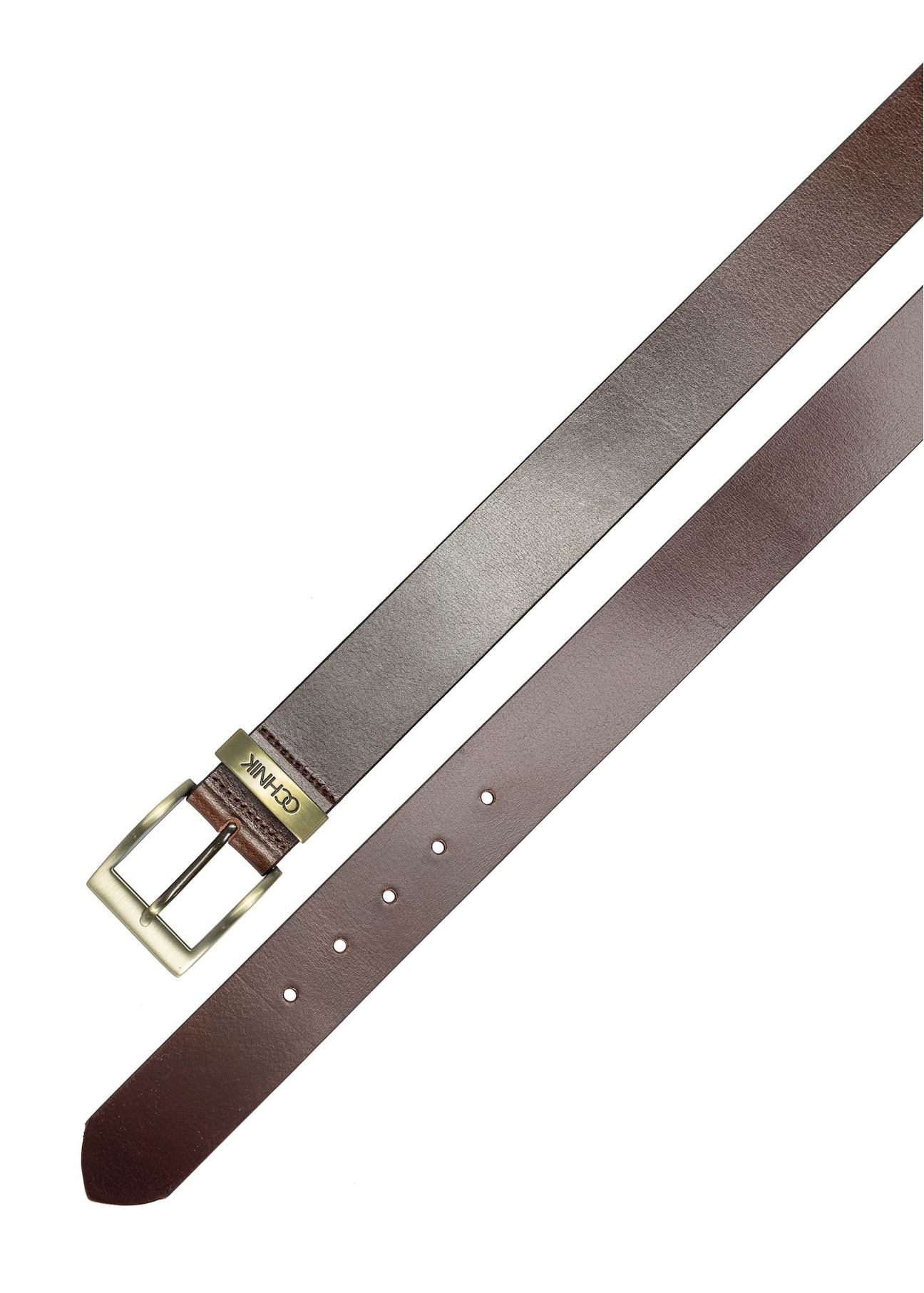 Men's brown leather belt PASMS-0127-1I(W26), top view of the product on a white background.