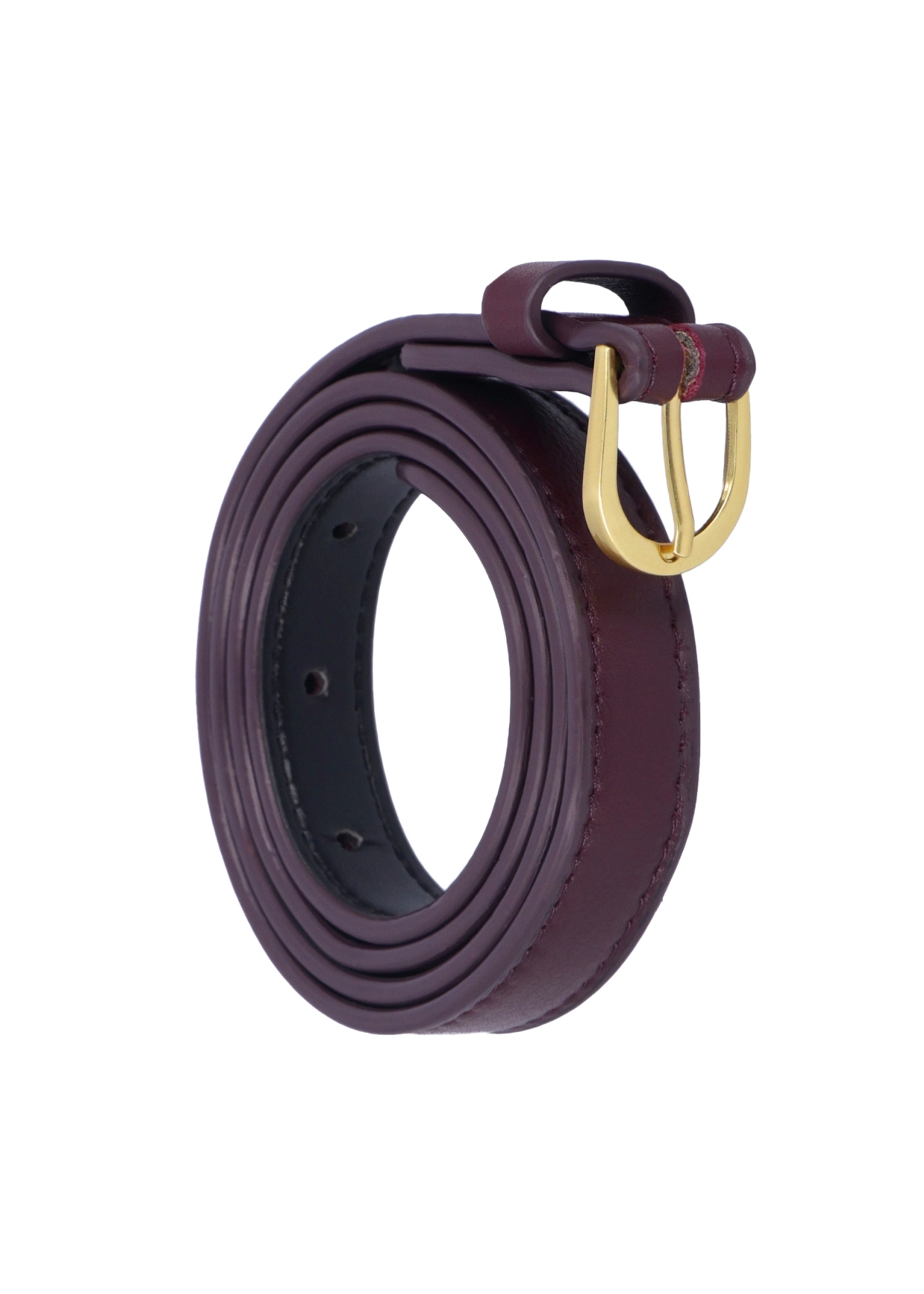 Burgundy women's leather belt PASDS-0344-4D(Z26), diagonal product view on white background.