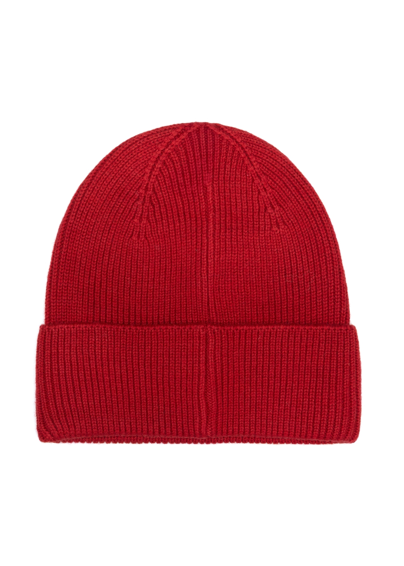 Red women's hat with merino wool CZADT-0178A-42(Z25), product view from the back on a white background.