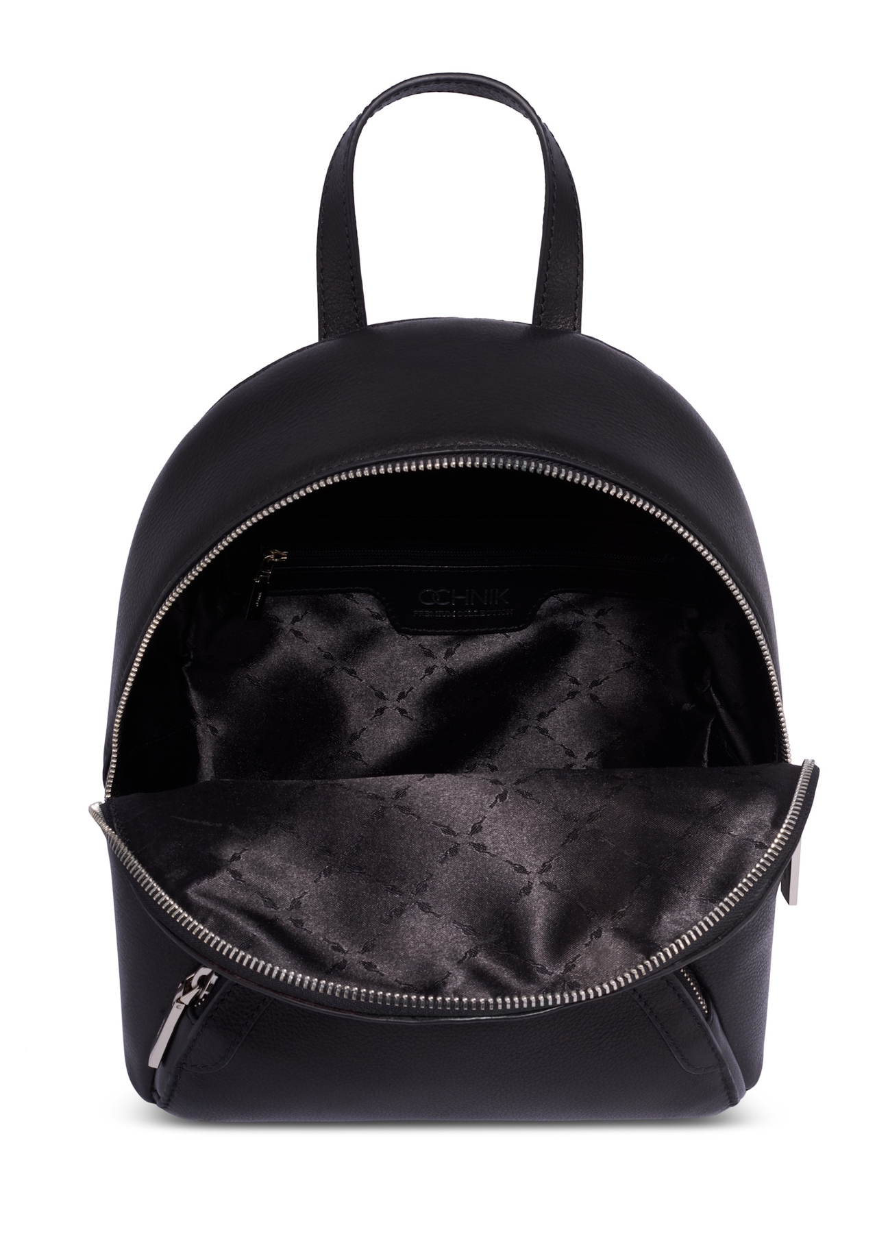 Black leather women's backpack TORES-1378-99(Z26), product view inside on white background.