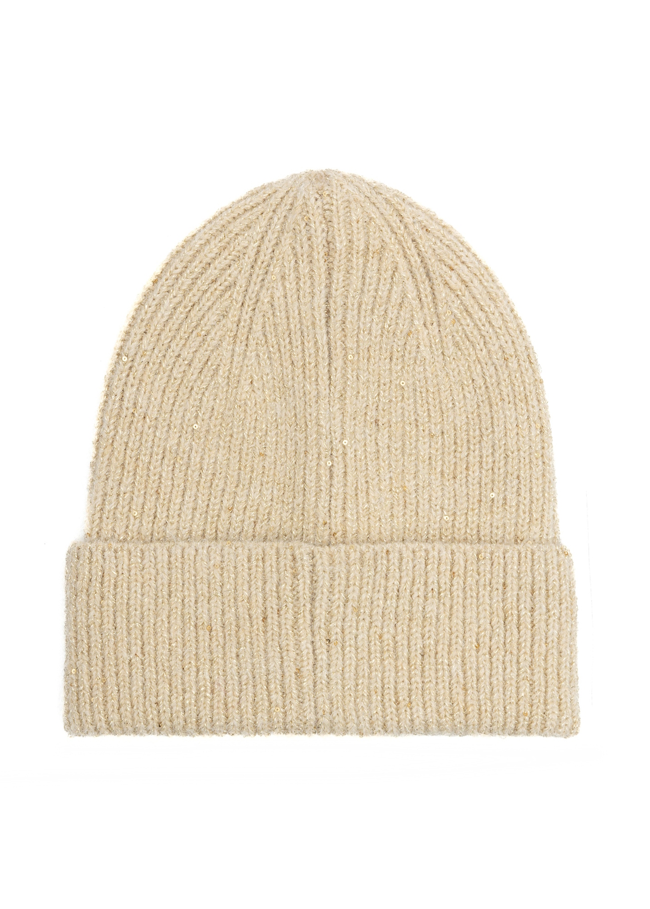Beige women's hat with sequins CZADT-0218-81(Z25), back view of the product on a white background.