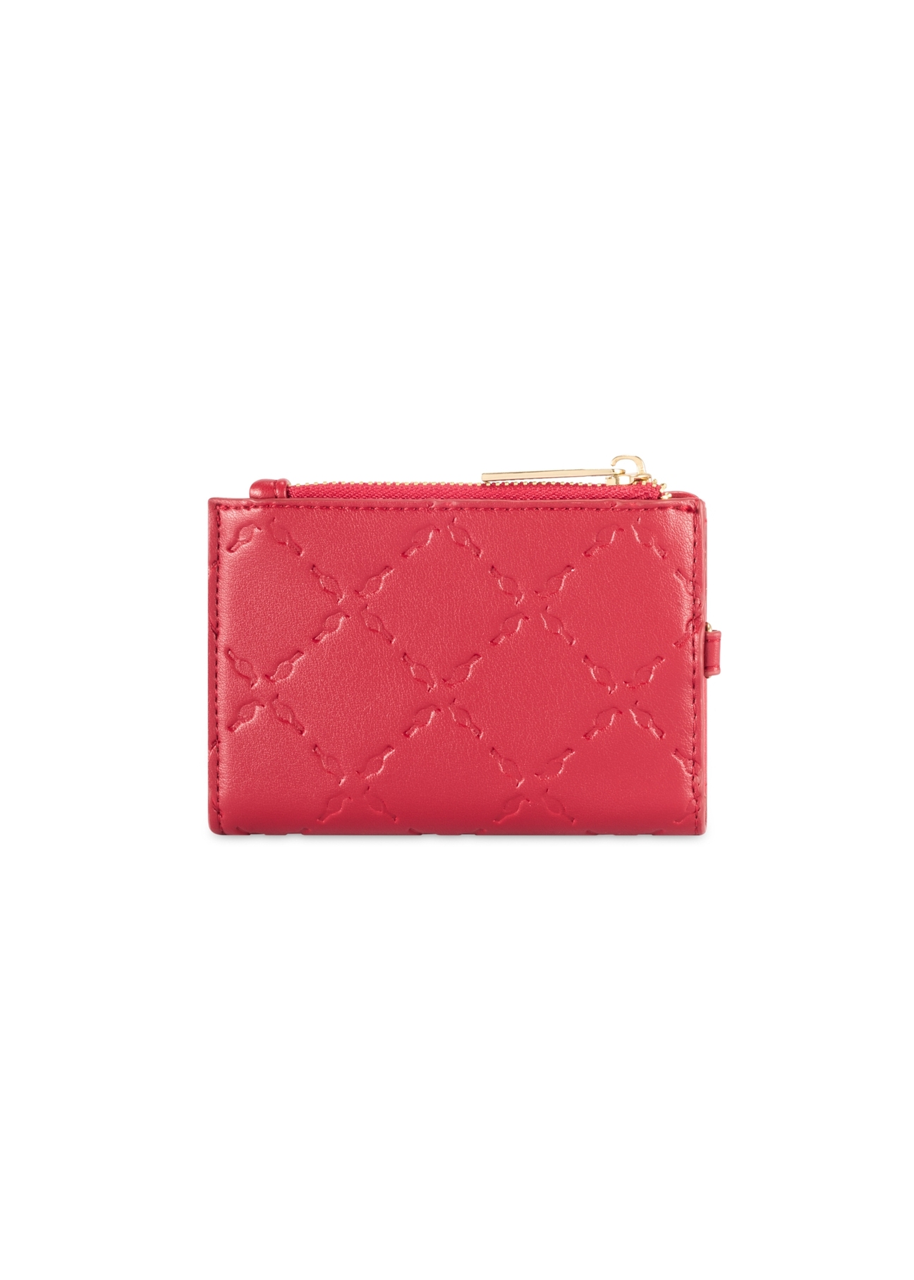 Red small women's wallet with handle POREC-0407-4B(W26) - product view from the back, on a white background.