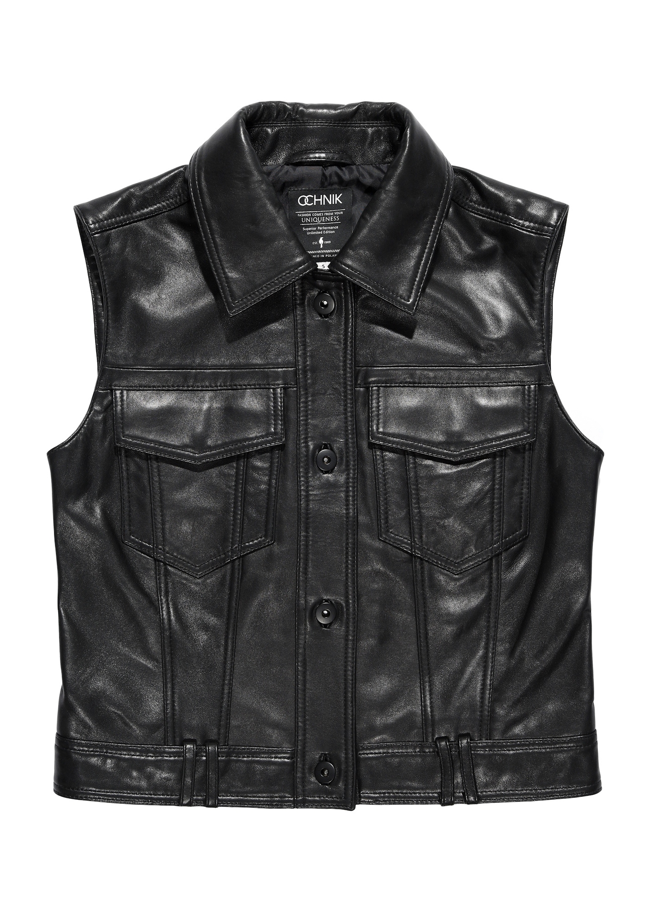 Women's leather vest KAMDS-0011-5491(Z25) product view from the front on a white background.