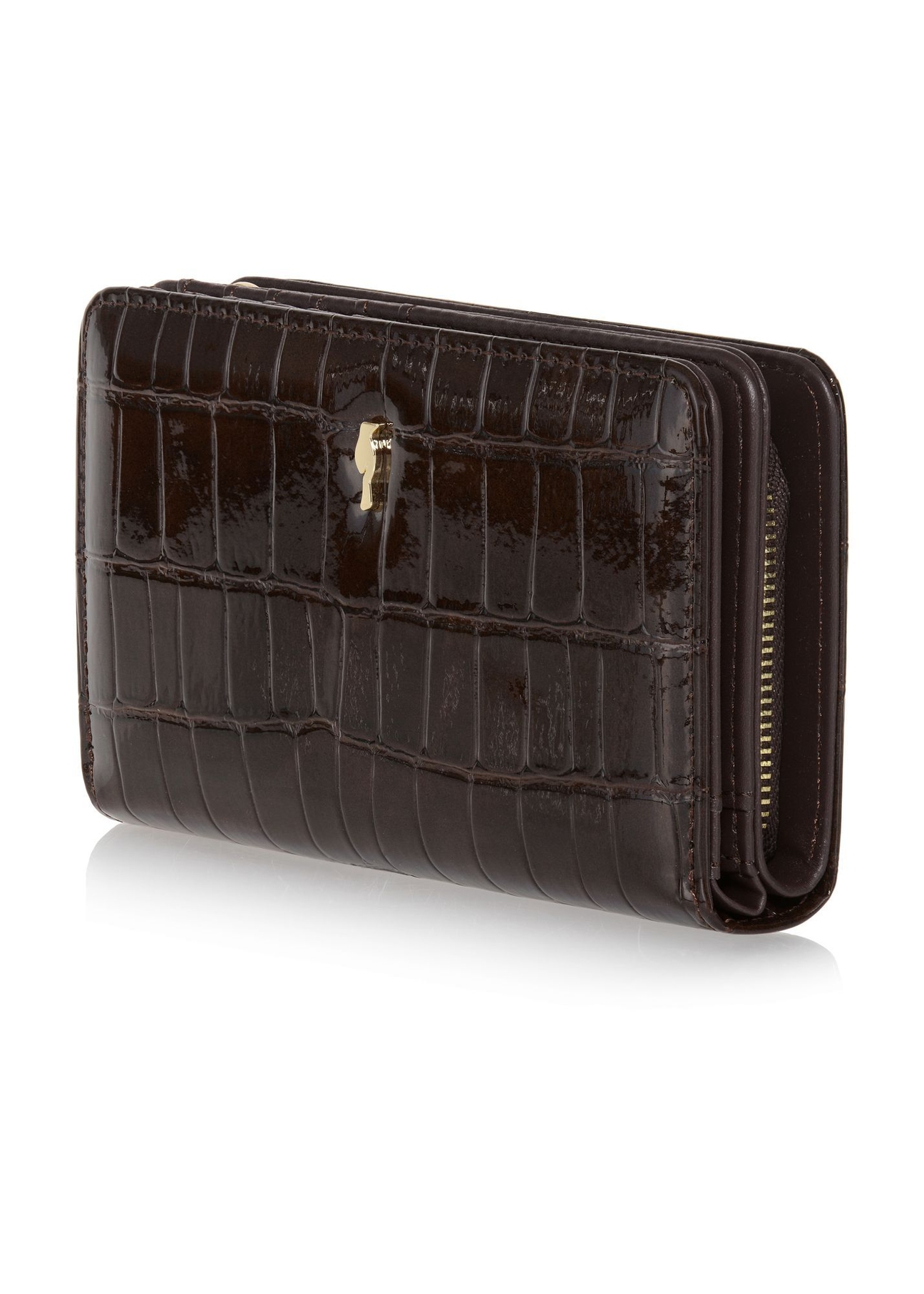 Brown women's croco wallet POREC-0353A-90(Z25) - diagonal product view on white background.