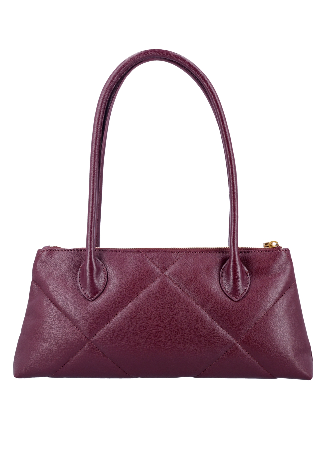 Burgundy, trapezoidal women's handbag with decorative stitching TORES-1363-4D(Z26), product view from the back on a white background.