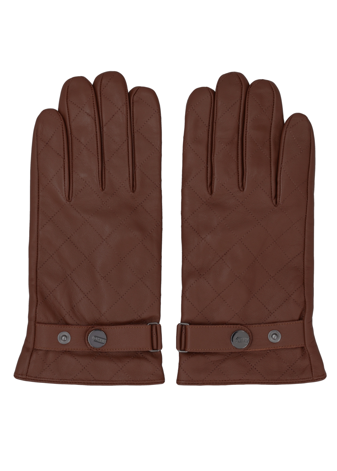 Cognac men's leather gloves with wool REKMS-0082-1F(Z26), front product view on white background.