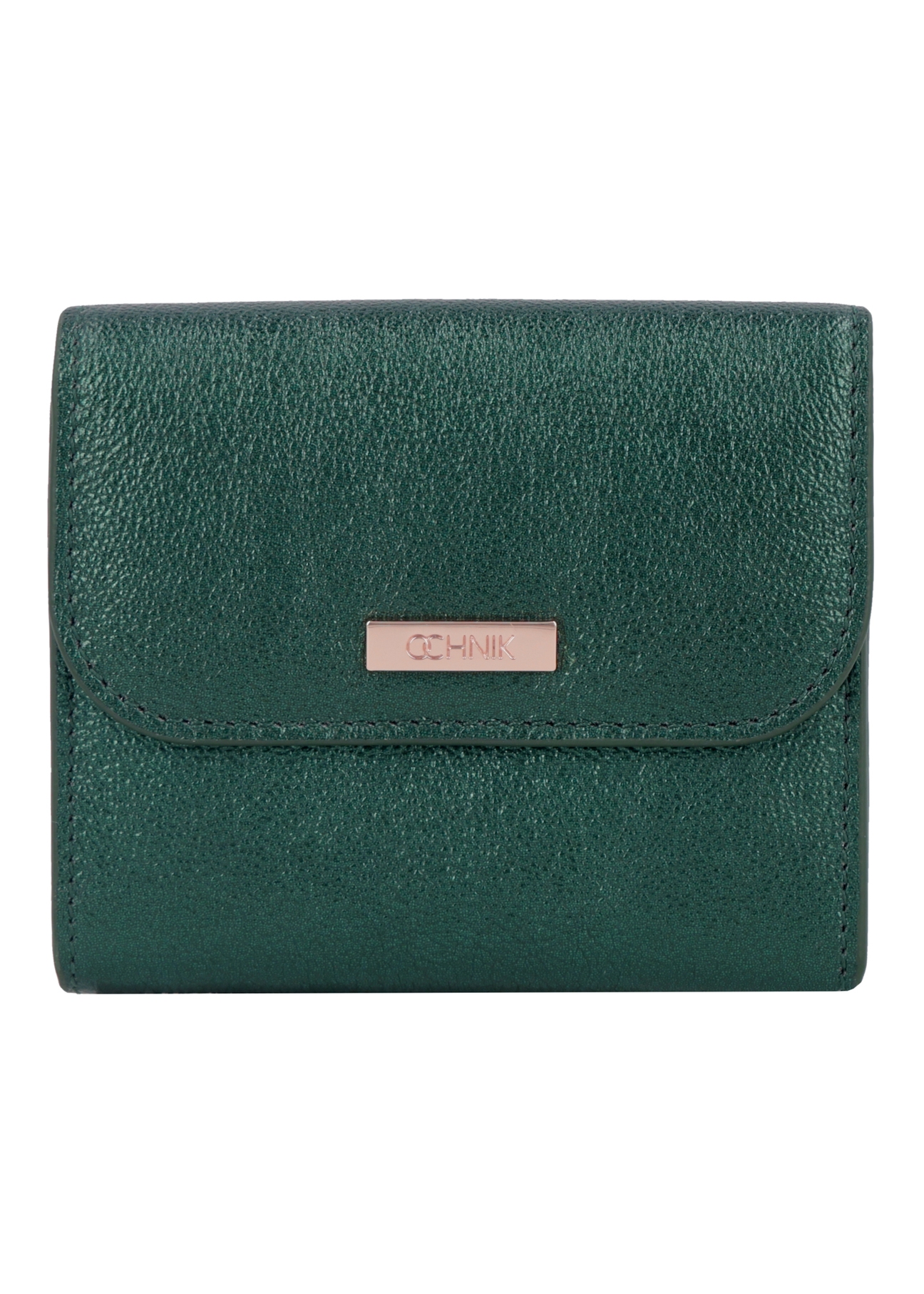 Small women's leather wallet in dark green color PORES-1029-8C(Z26), front product view on white background.