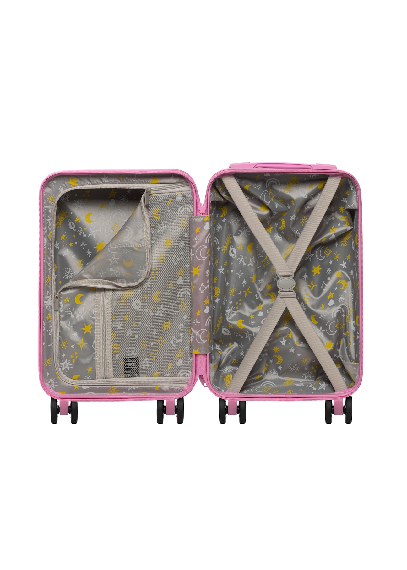 Small pink suitcase on wheels WALAB-0087-5A-18(W26), product view inside on white background.