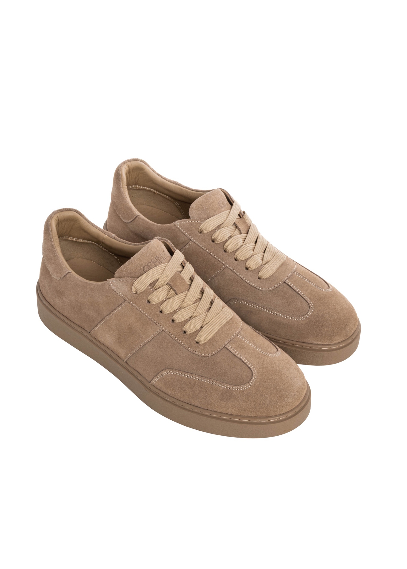 Beige suede men's shoes BUTYM-0564-1K(Z26), diagonal product view on white background.