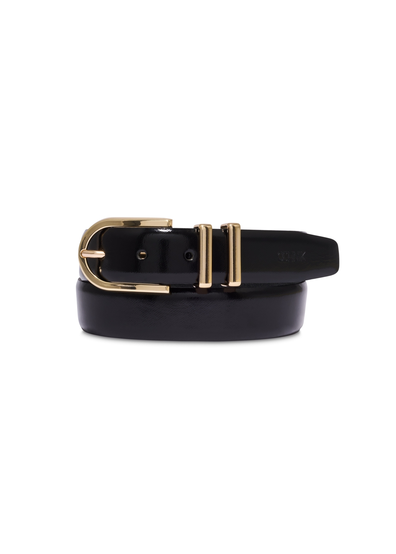 Black leather women's belt PASDS-0159-9F(Z26) - front product view, on white background.