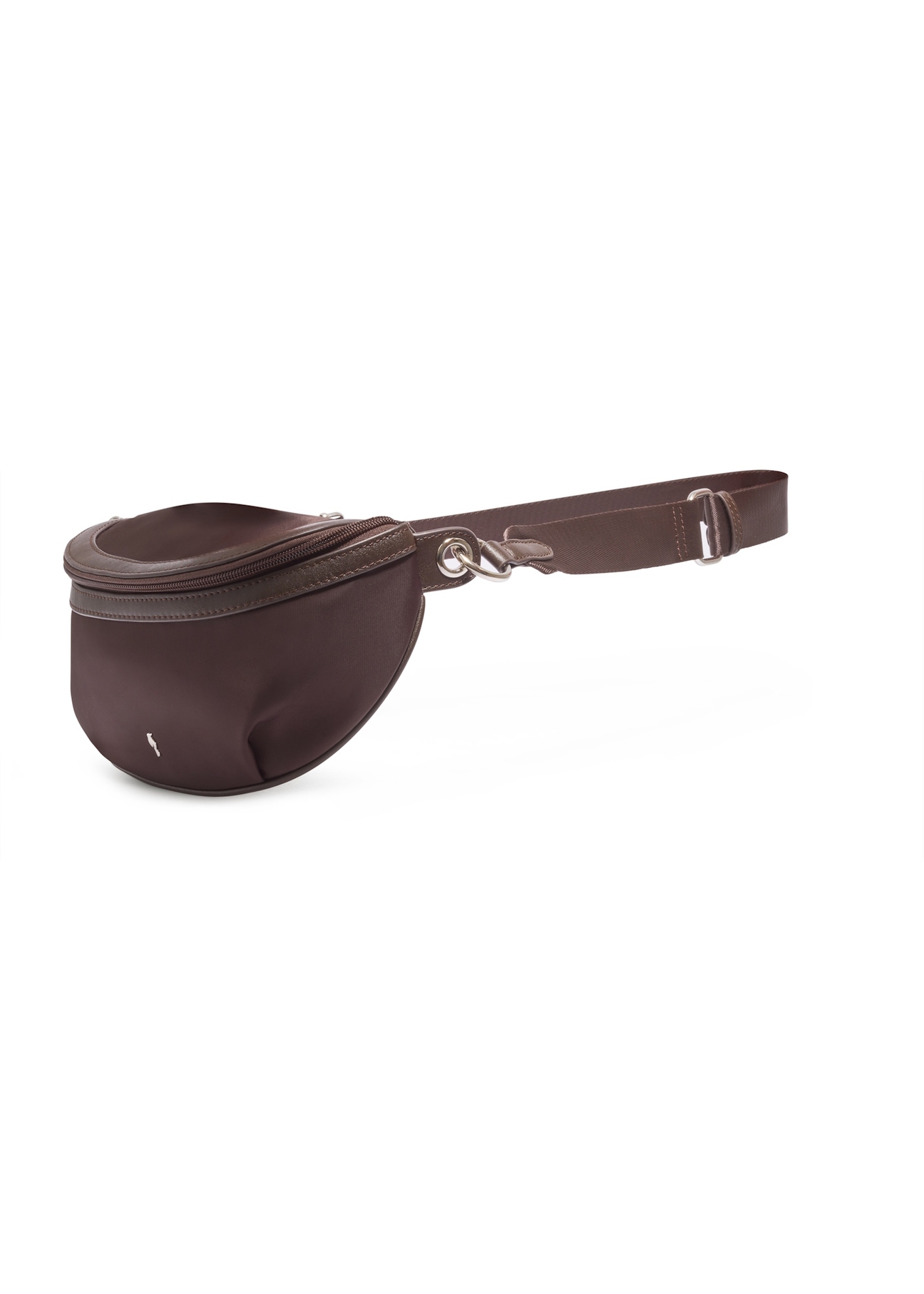 Dark brown fabric women's waist bag TOREN-0356-1I(Z26), angled product view on a white background.