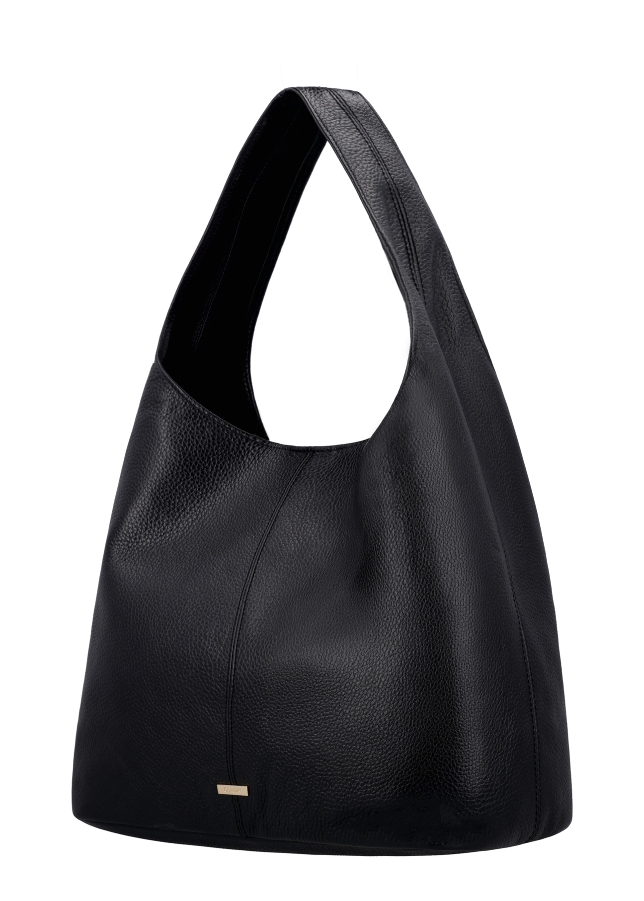 Black leather shopper bag TORES-1372-9I(Z26) – angled view of the product on a white background.