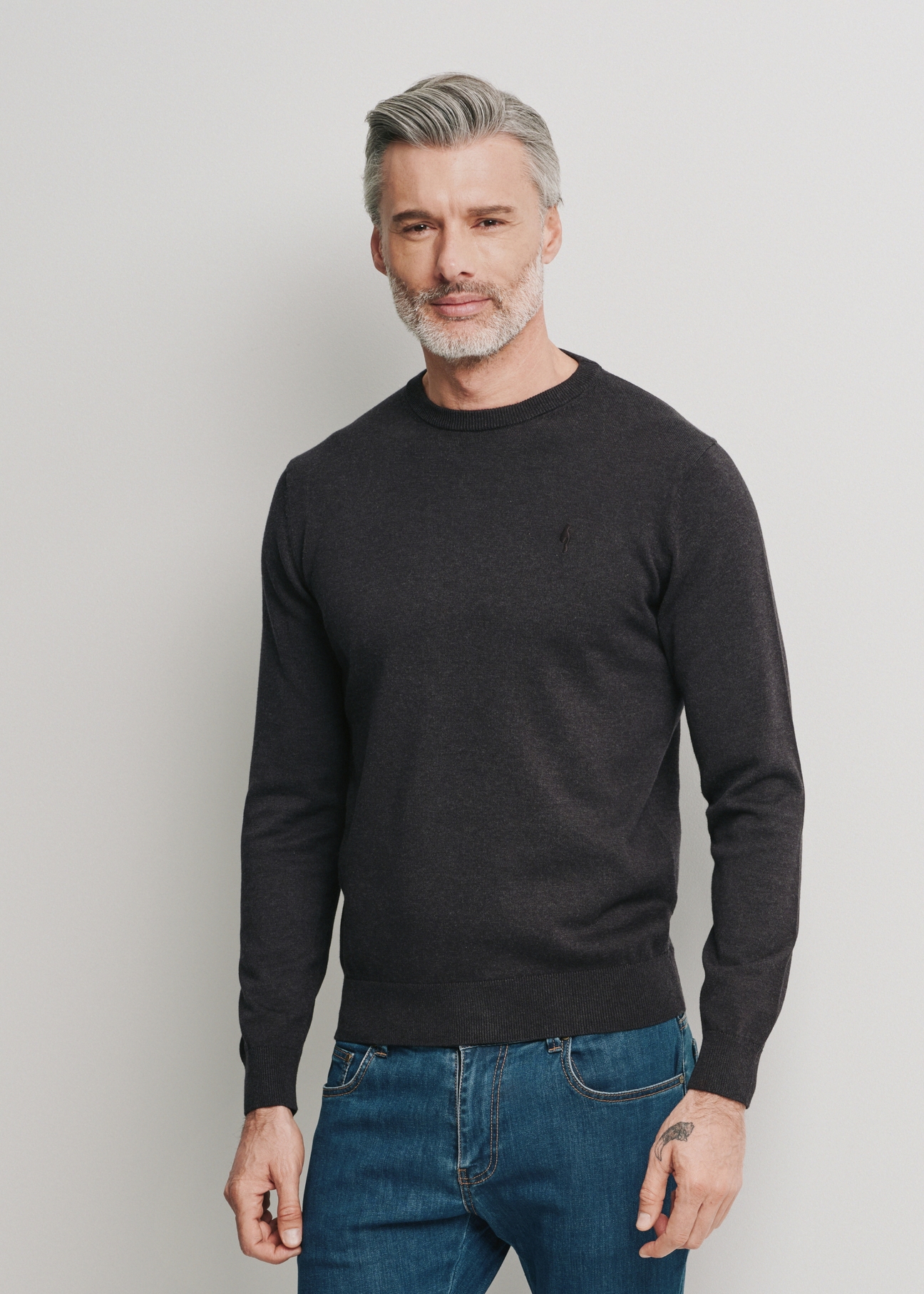 Men's graphite cotton sweater SWEMT-0143-95(W24)-02