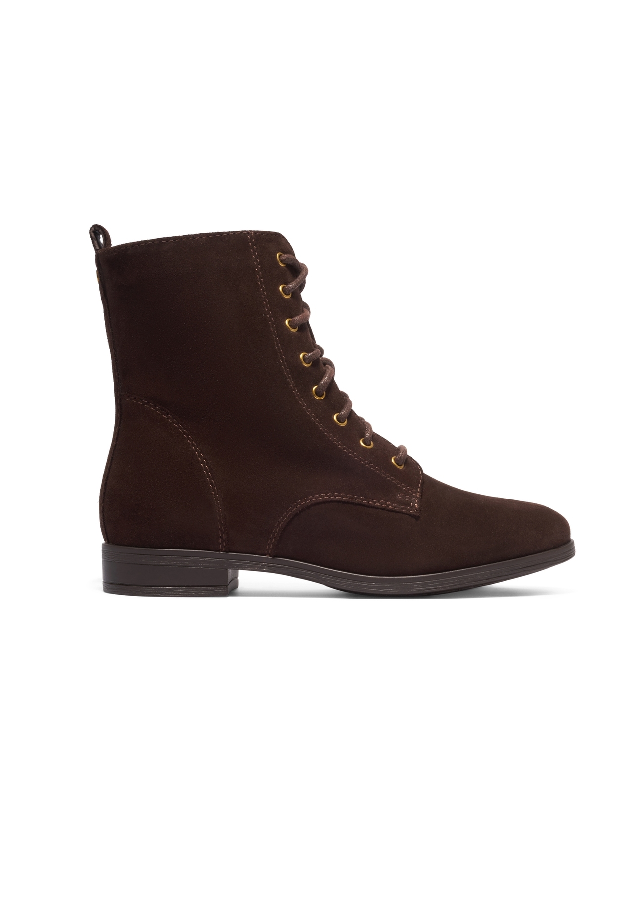 Women's brown suede ankle boots BUTYD-1008-1I(Z26), side view on a white background.