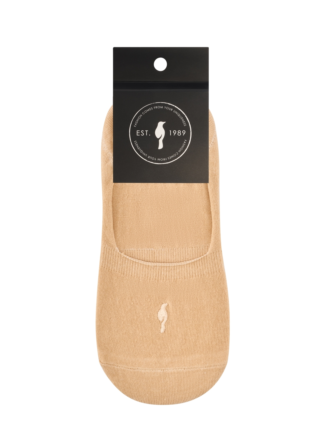 Beige women's ankle socks SKADT-0052B-1B(W26), front view of the product in the packaging on a white background.
