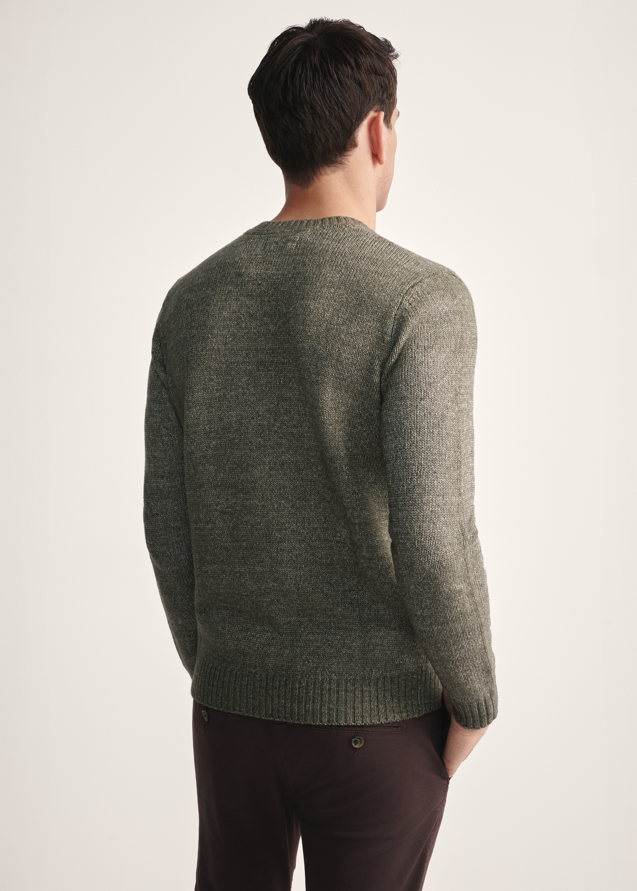 Men's khaki sweater SWEMT-0170-55(Z25), back view of the product on the model. Half of the silhouette visible.
