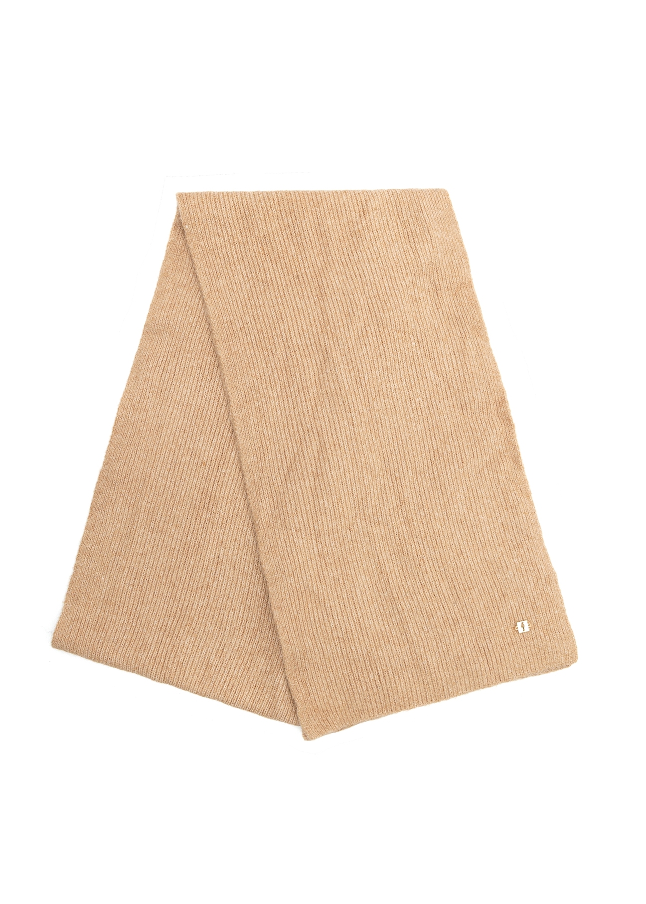 Beige women's winter scarf SZADT-0202-81(Z25), folded product view on white background.