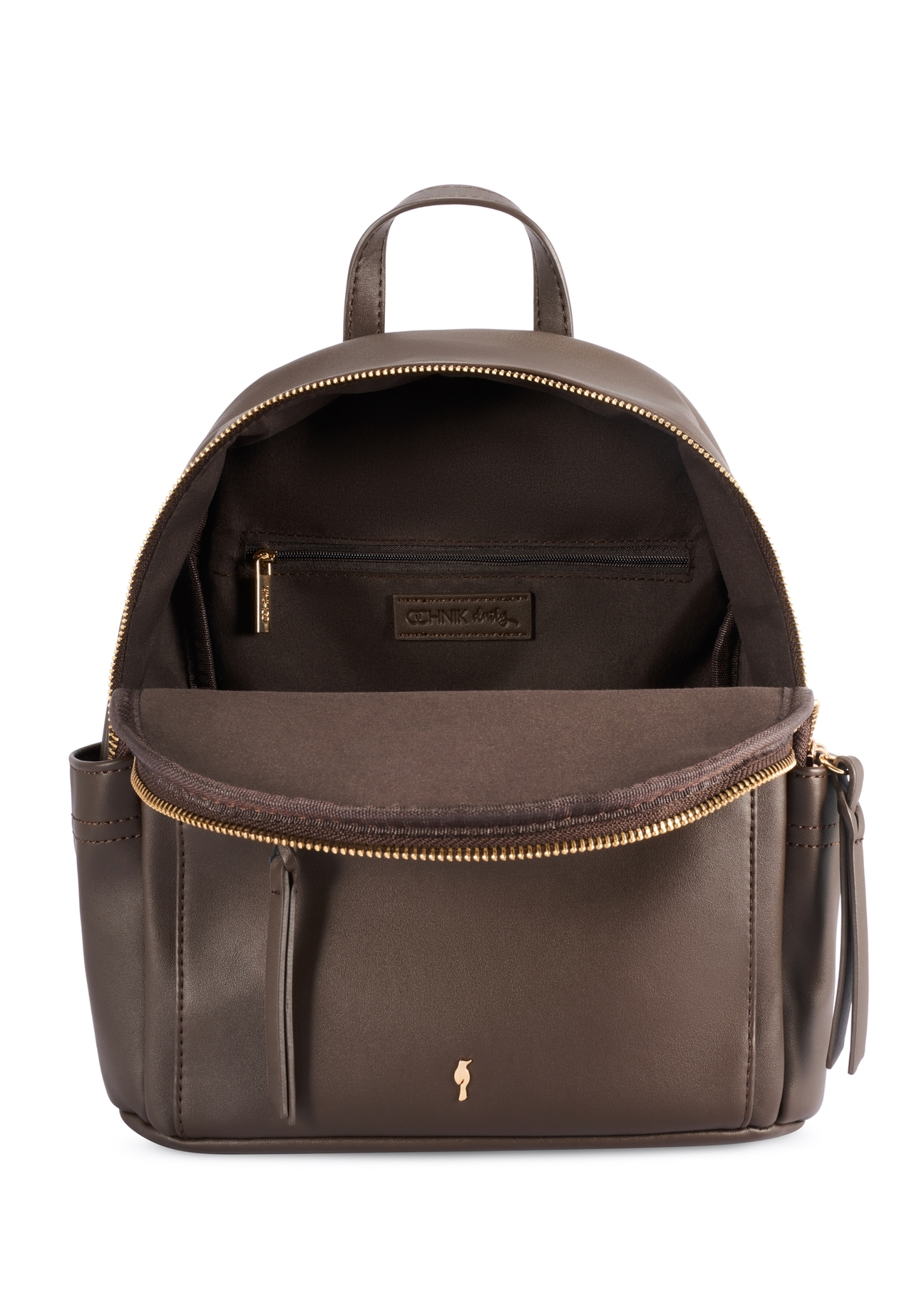 Brown women's backpack TOREC-1125-1I(W26), product view from the inside on a white background.