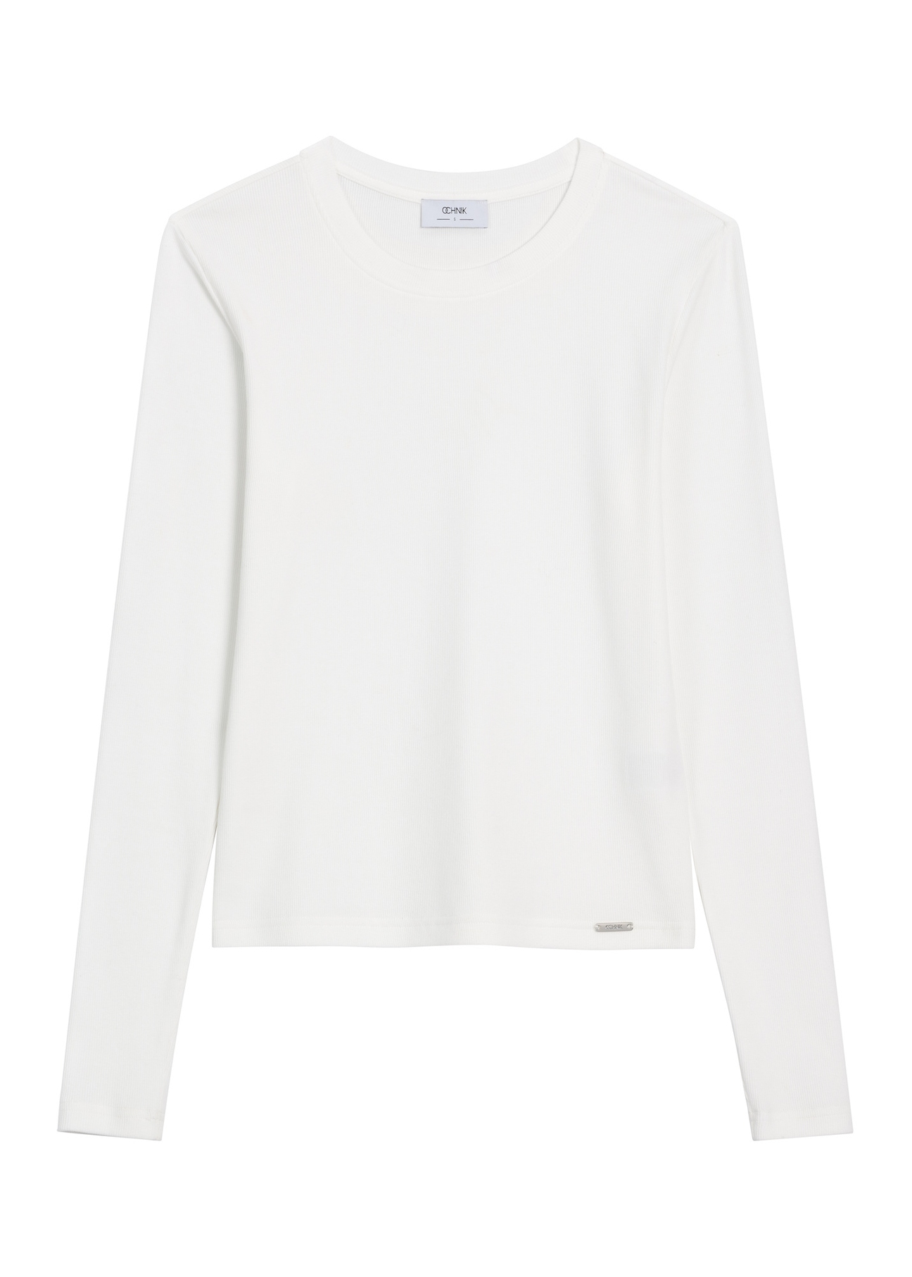 Cream ribbed women's longsleeve LSLDT-0058-0B(Z26) - front product view, on white background.