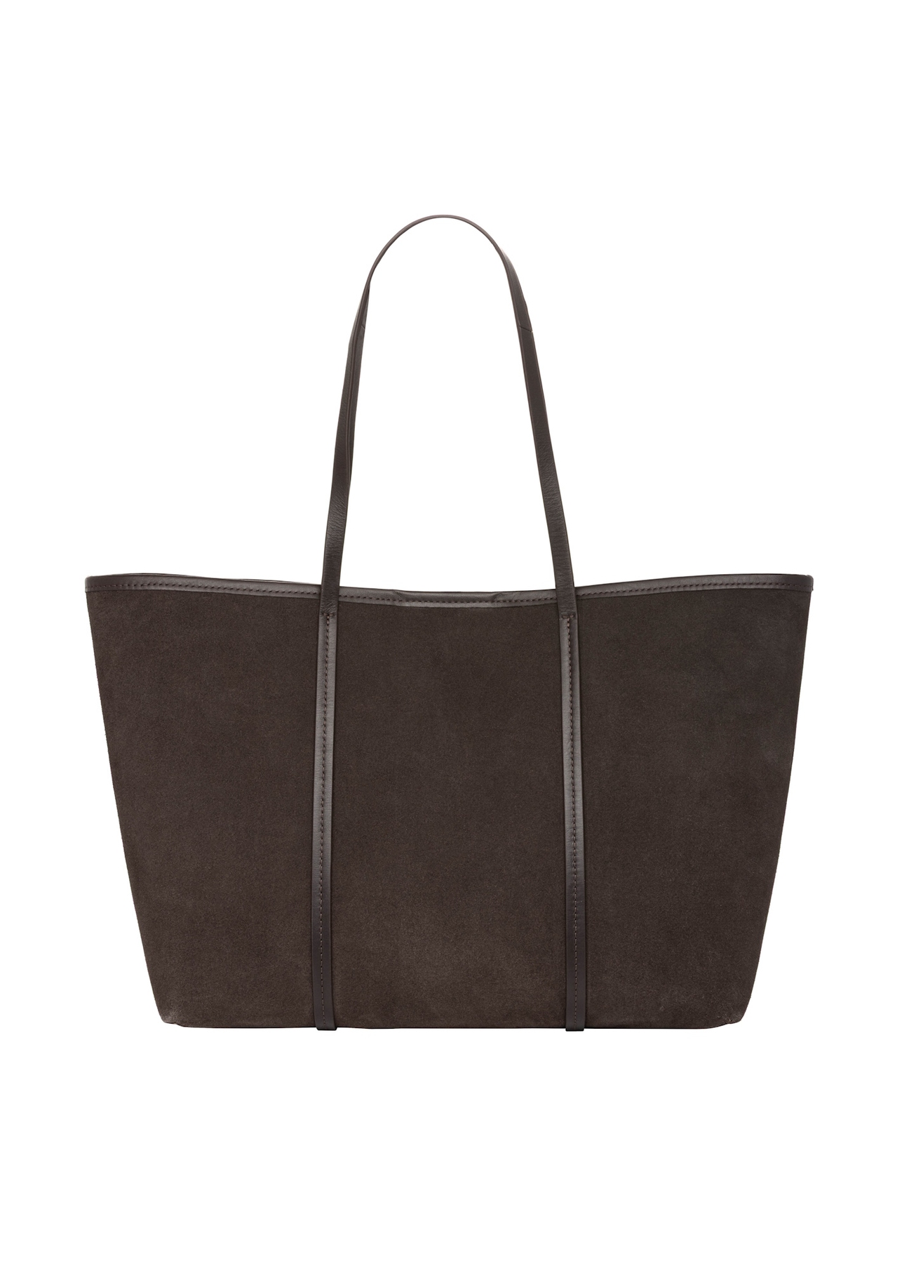 Large women's leather handbag in dark brown color TORES-1397-1I(Z26), product view from the back on a white background.