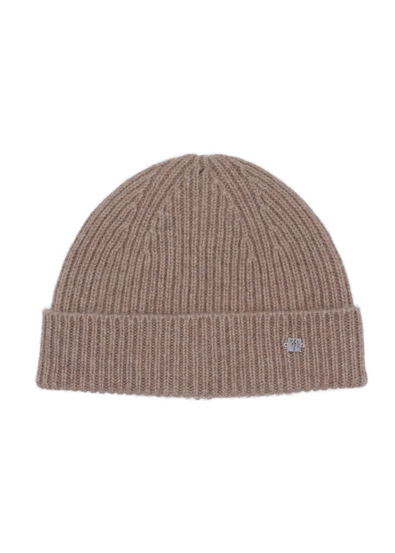 Cashmere hat in a shade of cool beige CZADT-0232-1K(Z26) - front view of the product, on a white background.
